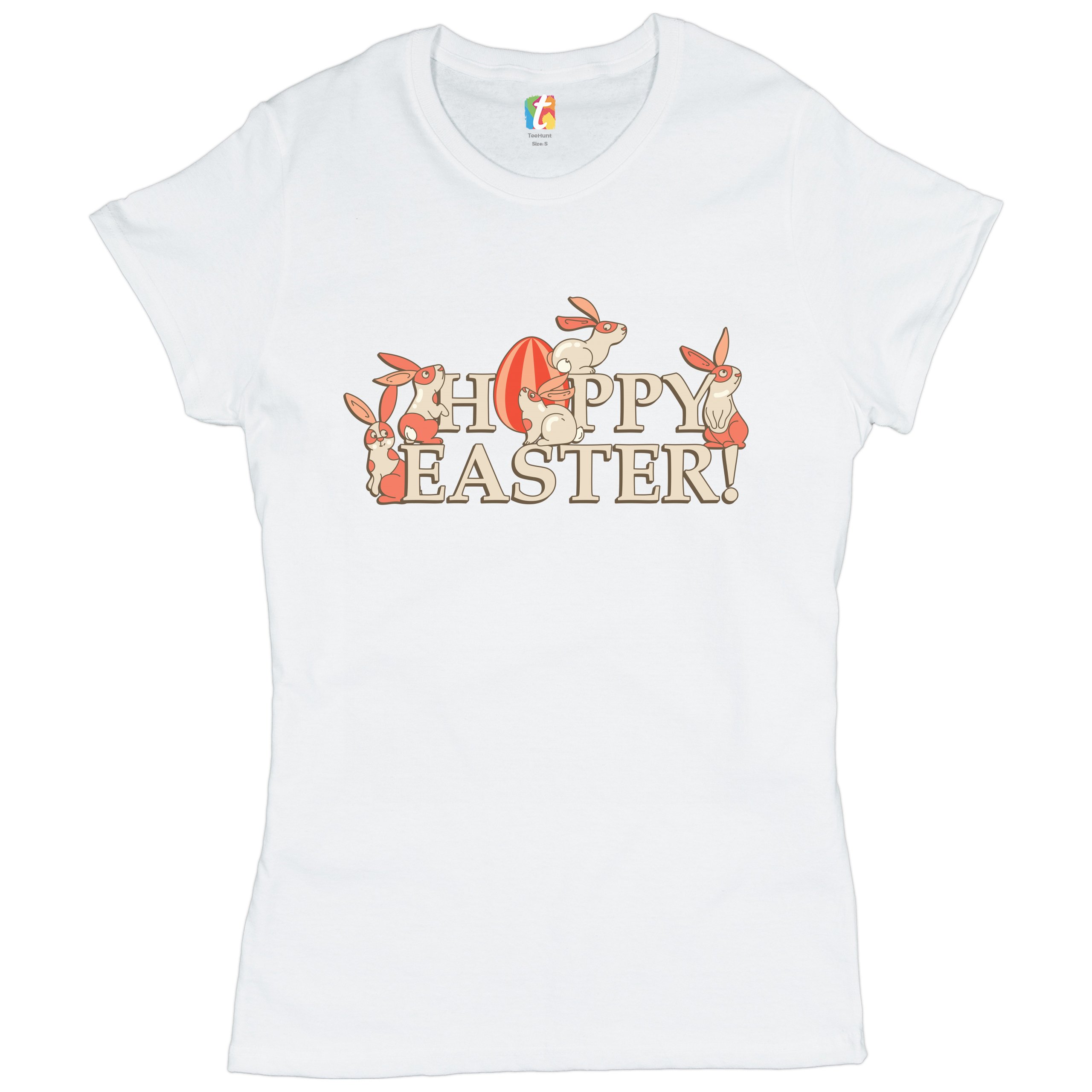Happy Easter! T-Shirt Hoppy Easter Bunnies Holiday Egg Hunt Women's Tee - Picture 29 of 49