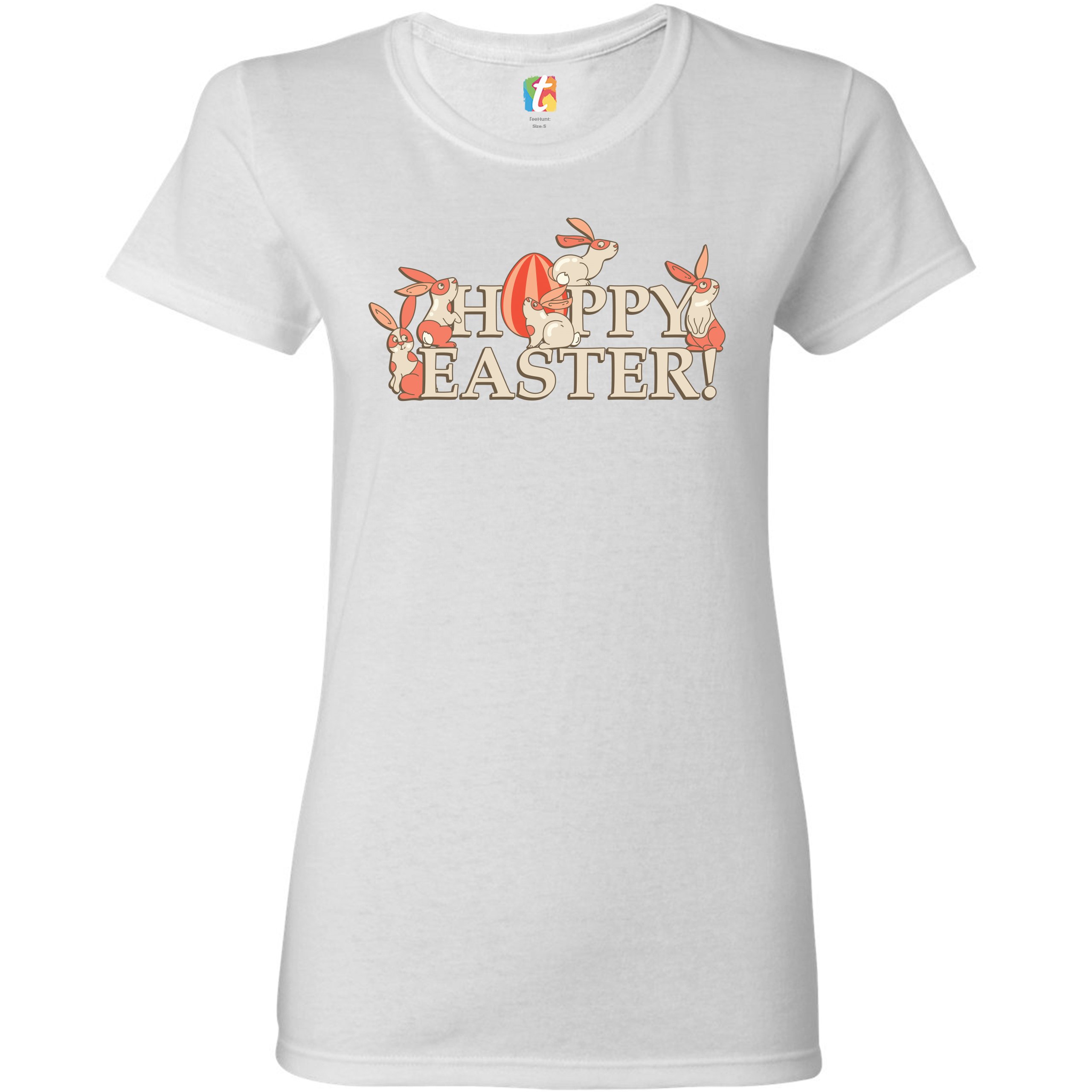 Happy Easter! T-Shirt Hoppy Easter Bunnies Holiday Egg Hunt Women's Tee - Picture 30 of 49