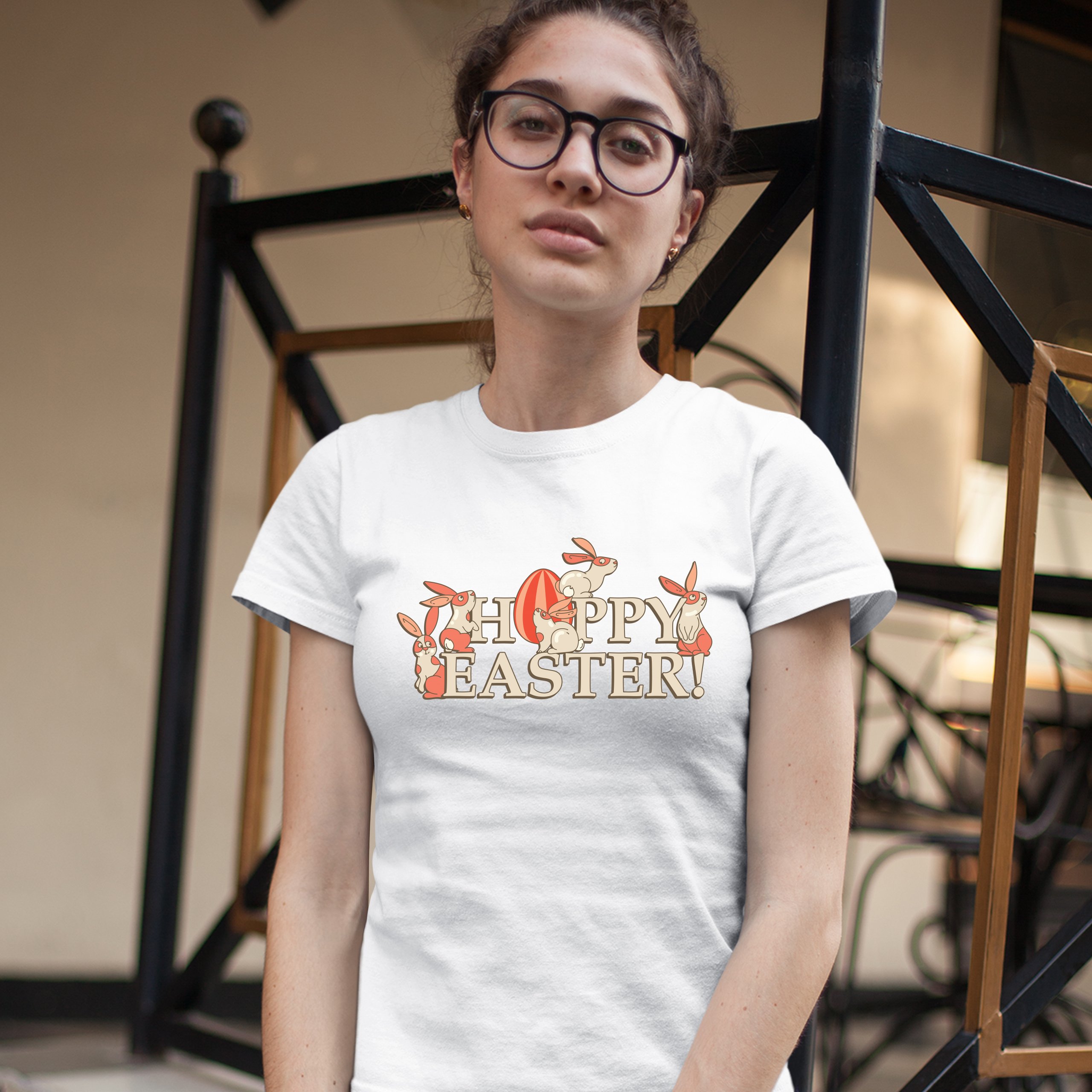 Happy Easter! T-Shirt Hoppy Easter Bunnies Holiday Egg Hunt Women's Tee - Picture 32 of 49