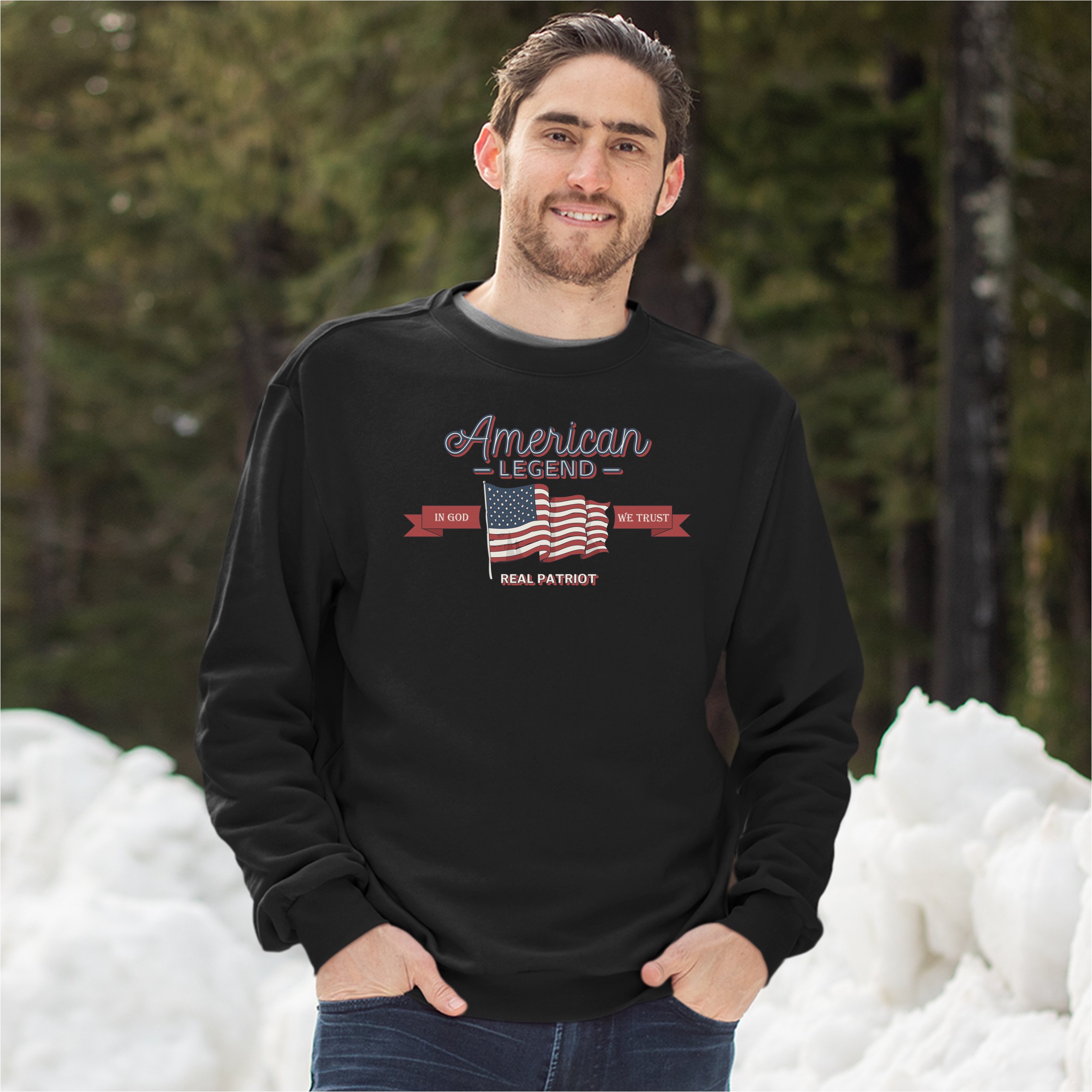 American Legend Real Patriot Sweatshirt In God We Trust 4th of July Crewneck - Picture 5 of 36
