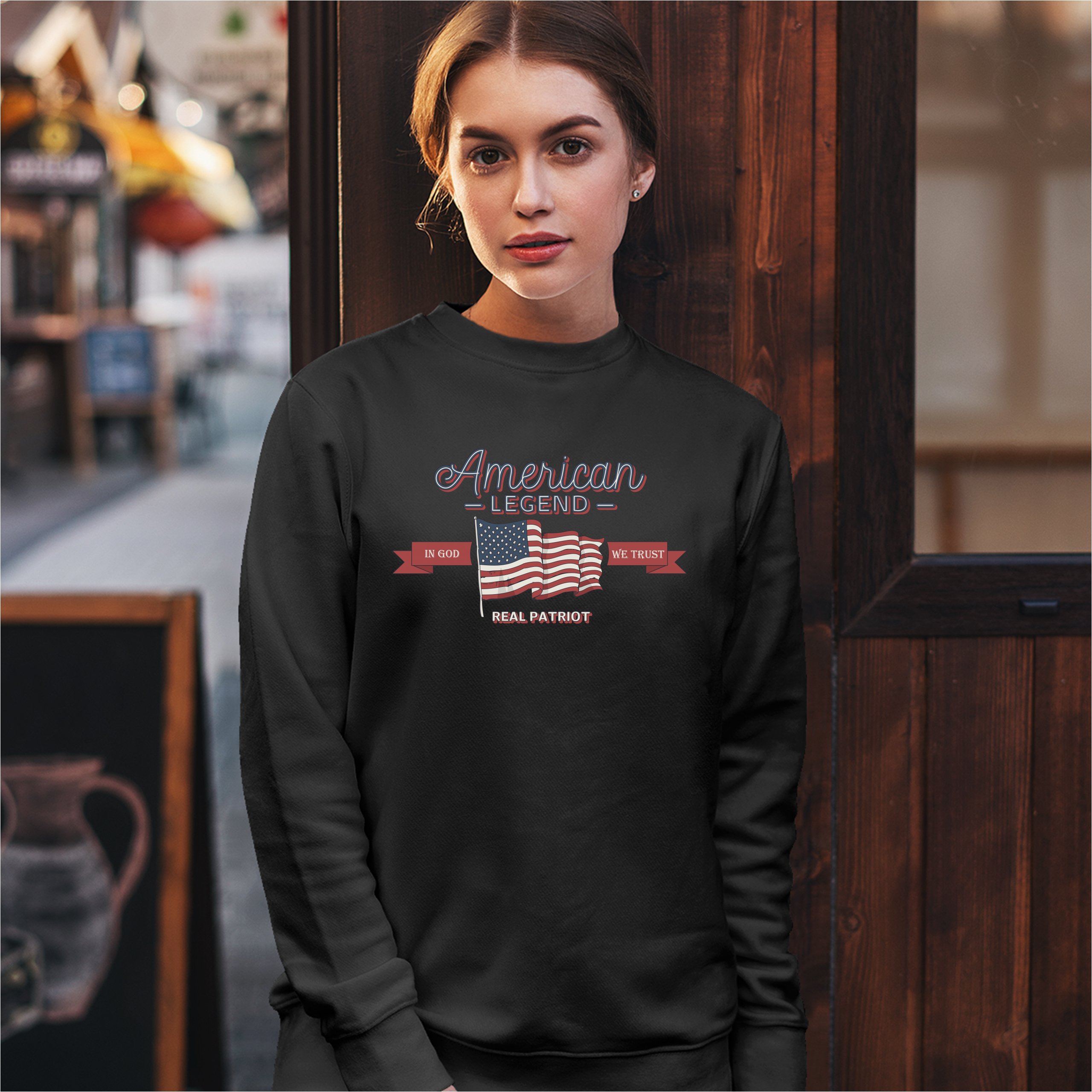 American Legend Real Patriot Sweatshirt In God We Trust 4th of July Crewneck - Picture 6 of 36