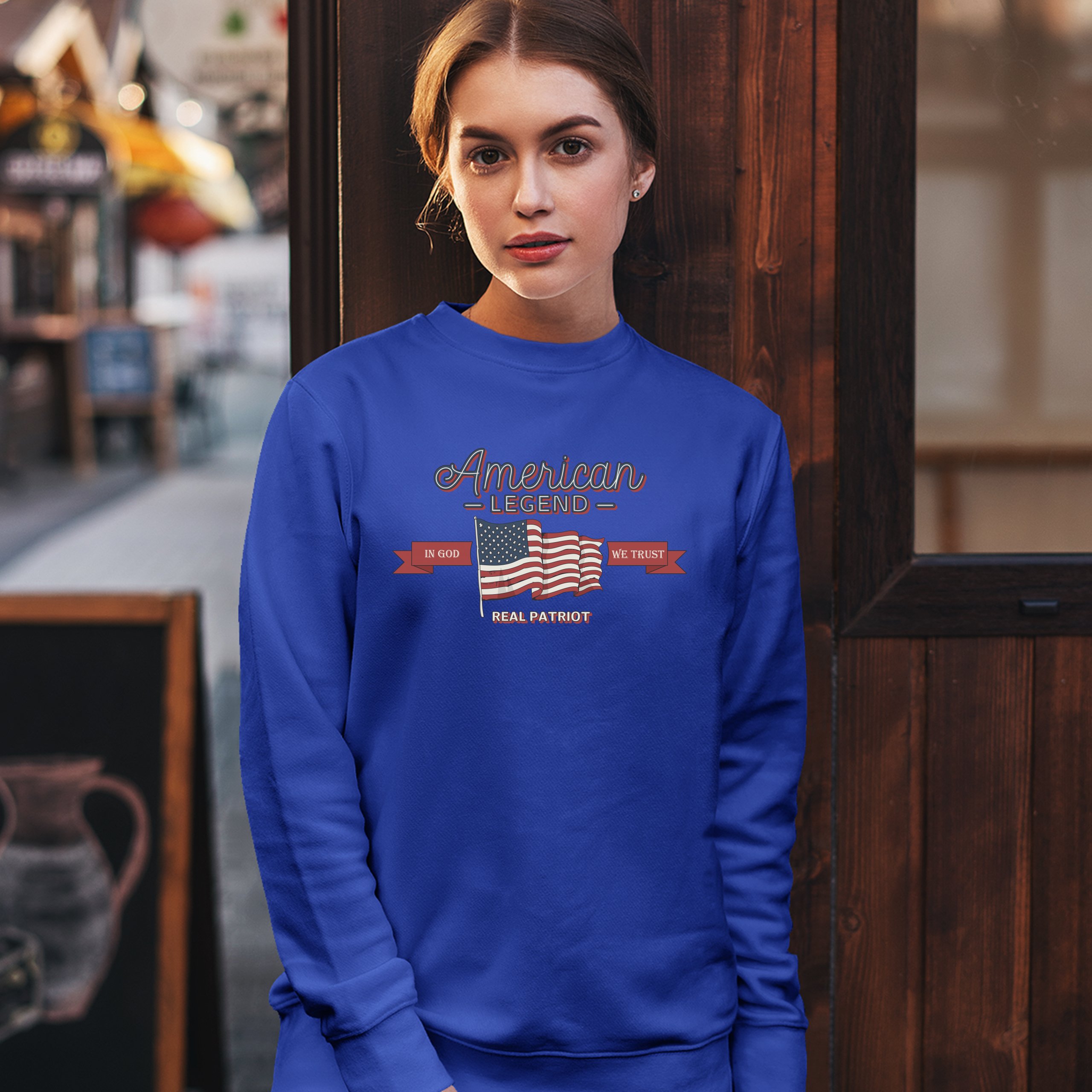 American Legend Real Patriot Sweatshirt In God We Trust 4th of July Crewneck - Picture 36 of 36
