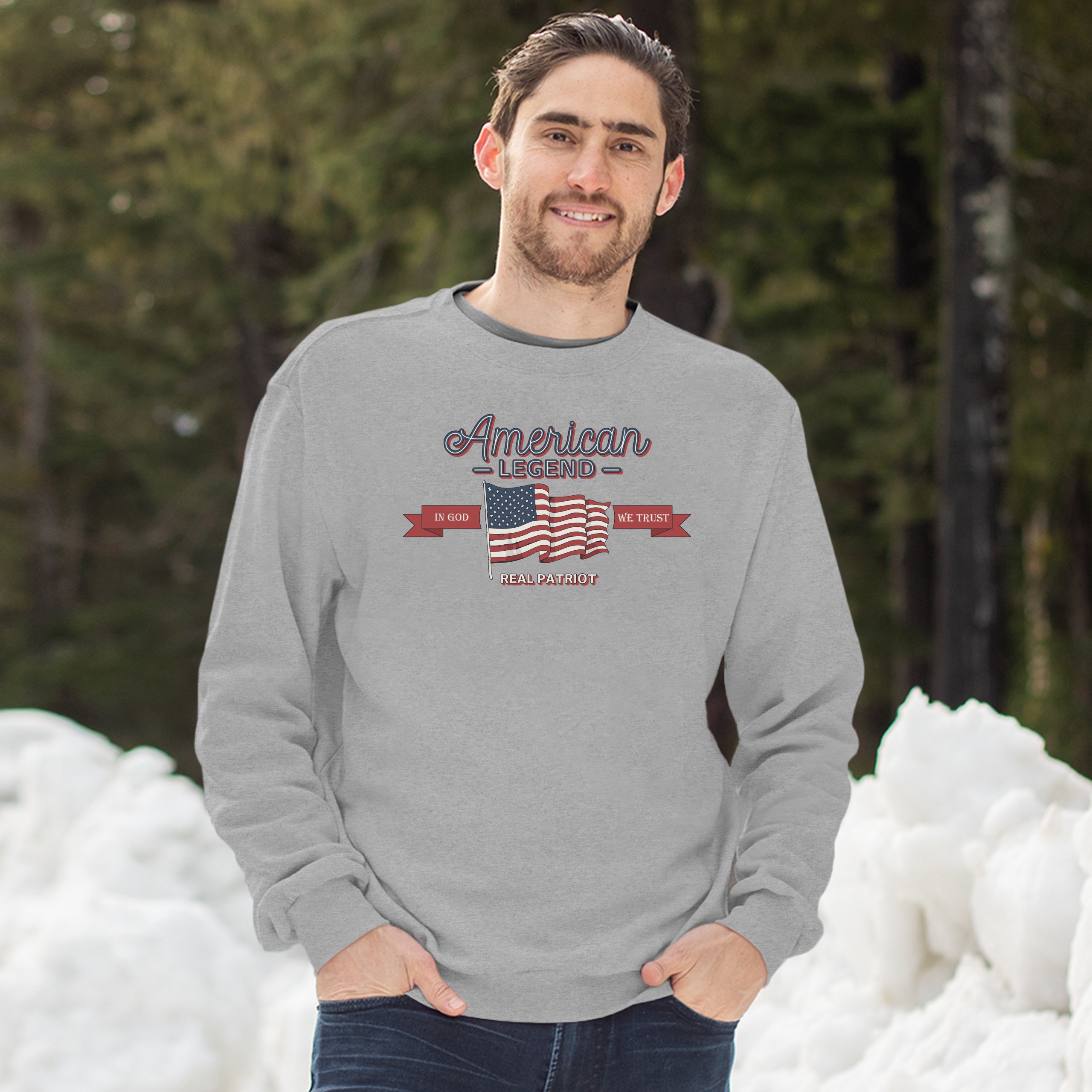 American Legend Real Patriot Sweatshirt In God We Trust 4th of July Crewneck - Picture 10 of 36