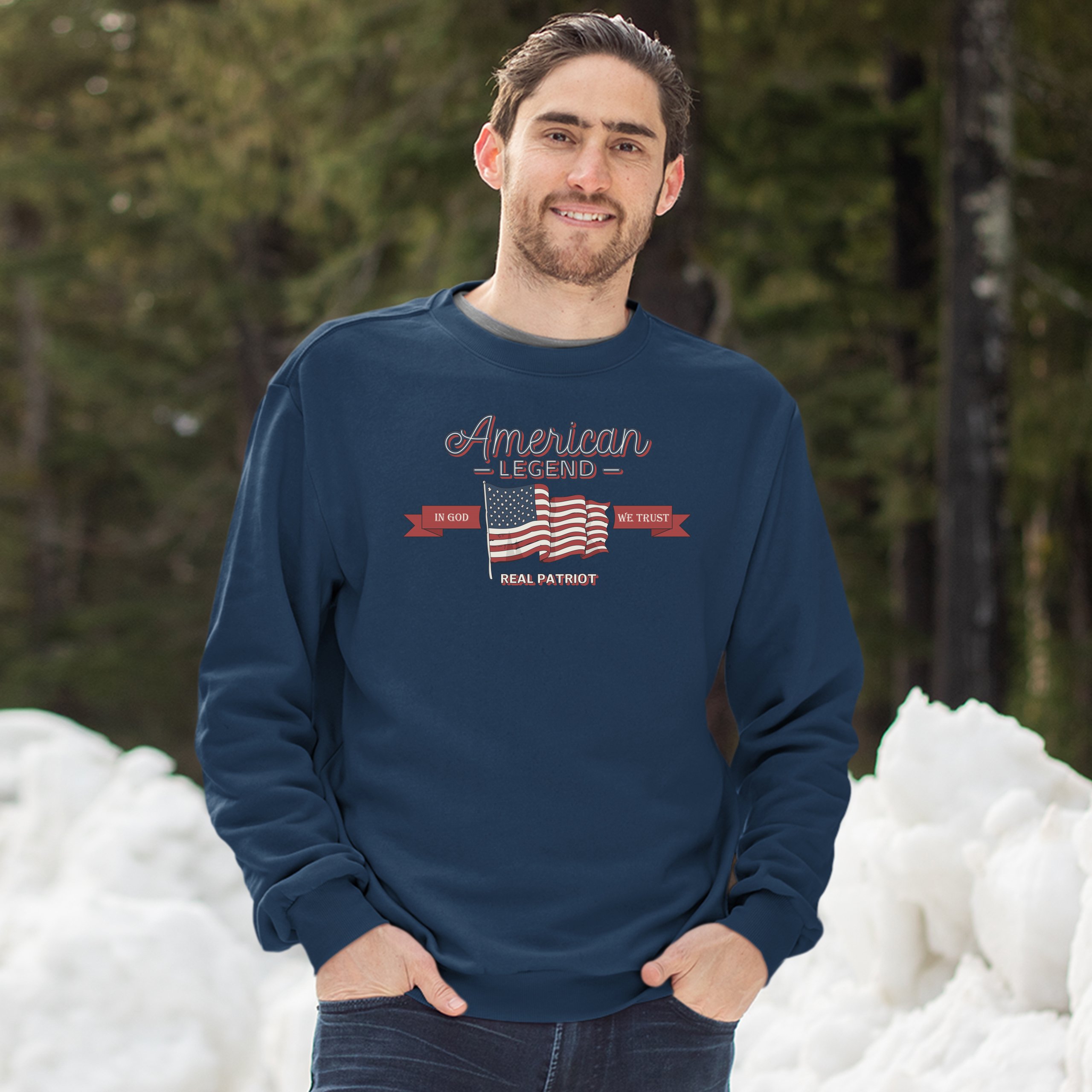 American Legend Real Patriot Sweatshirt In God We Trust 4th of July Crewneck - Picture 25 of 36
