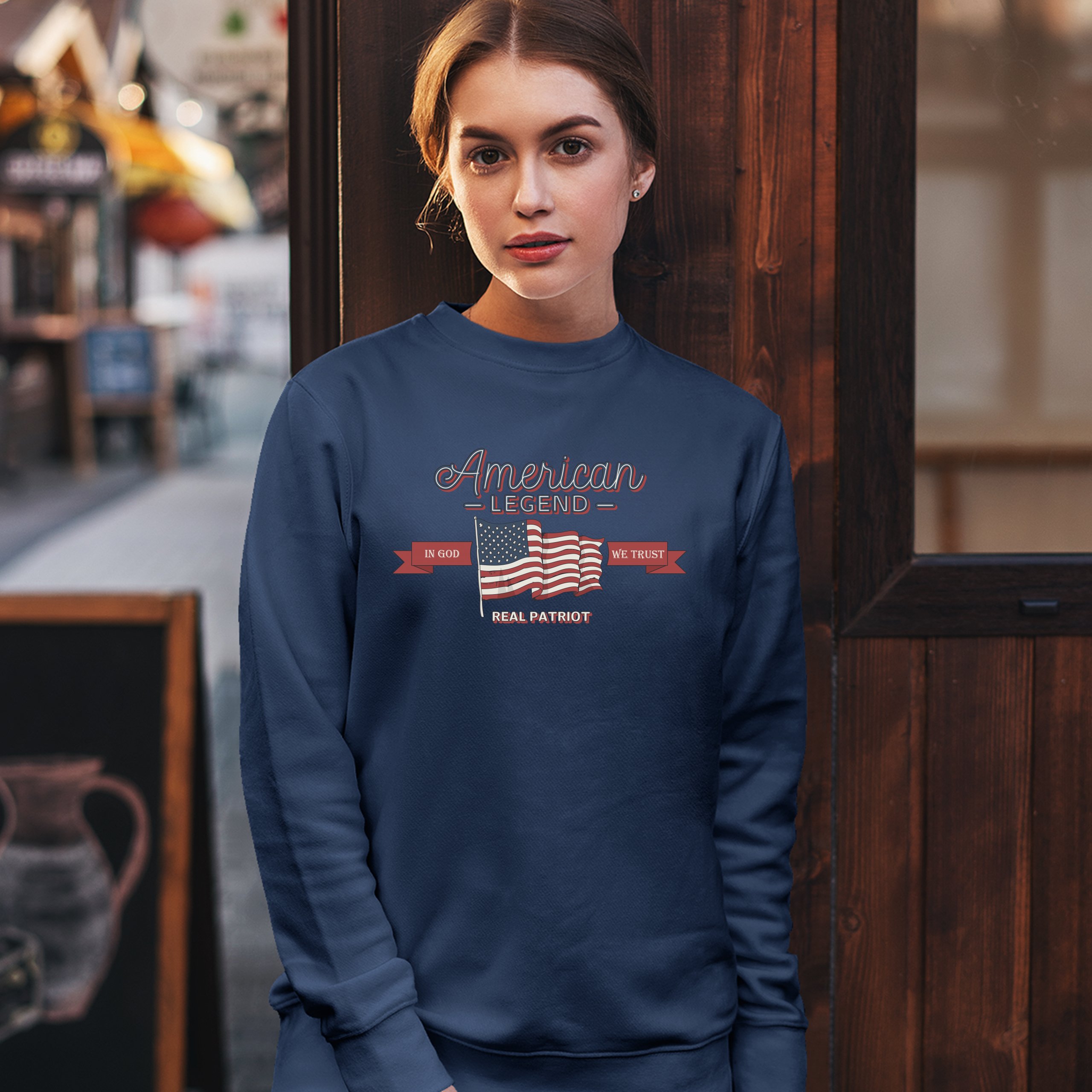 American Legend Real Patriot Sweatshirt In God We Trust 4th of July Crewneck - Picture 26 of 36