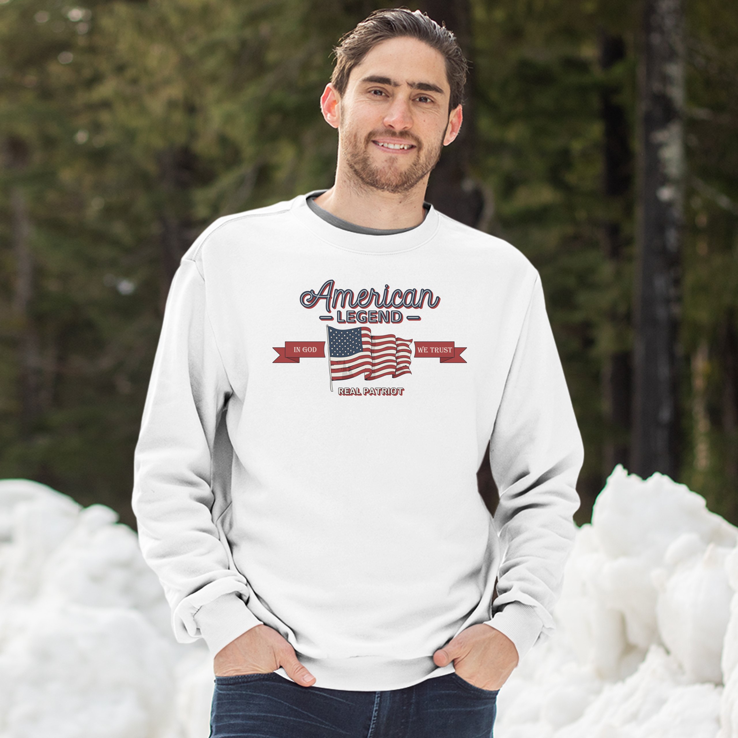 American Legend Real Patriot Sweatshirt In God We Trust 4th of July Crewneck - Picture 20 of 36
