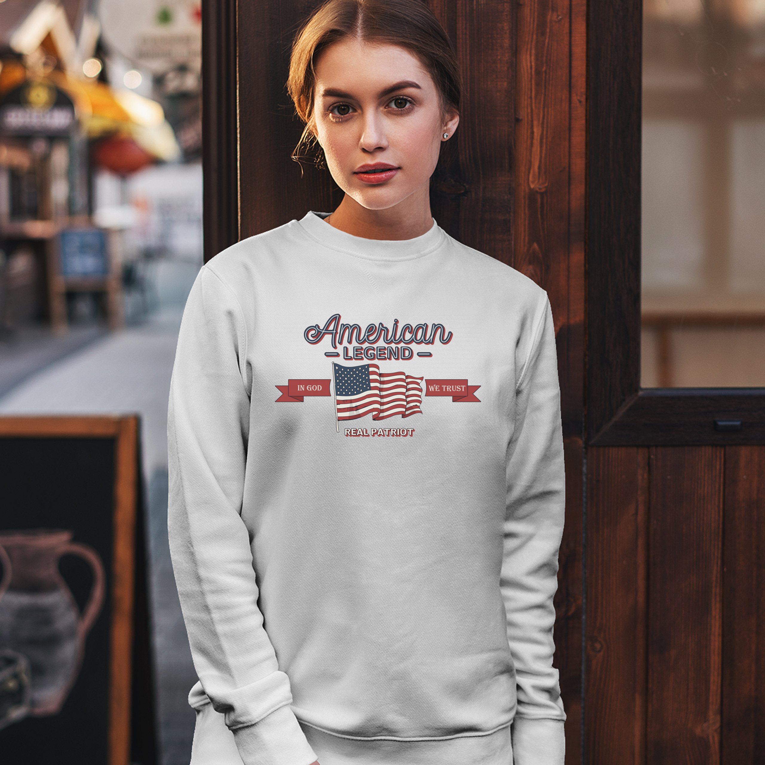 American Legend Real Patriot Sweatshirt In God We Trust 4th of July Crewneck - Picture 21 of 36