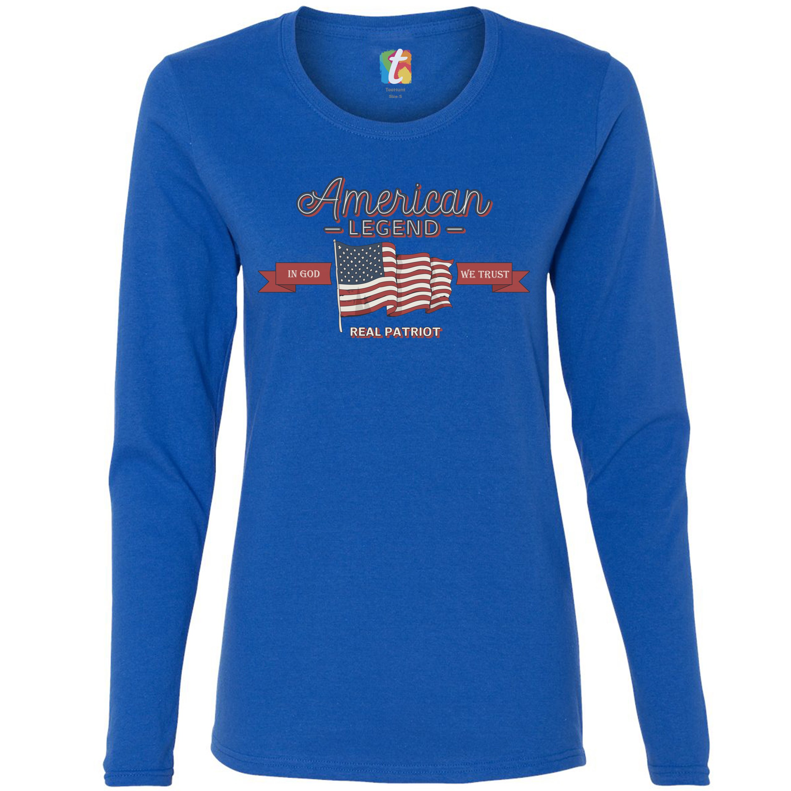 American Legend Real Patriot Women's Long Sleeve T-shirt 4th of July USA Flag - Picture 23 of 29