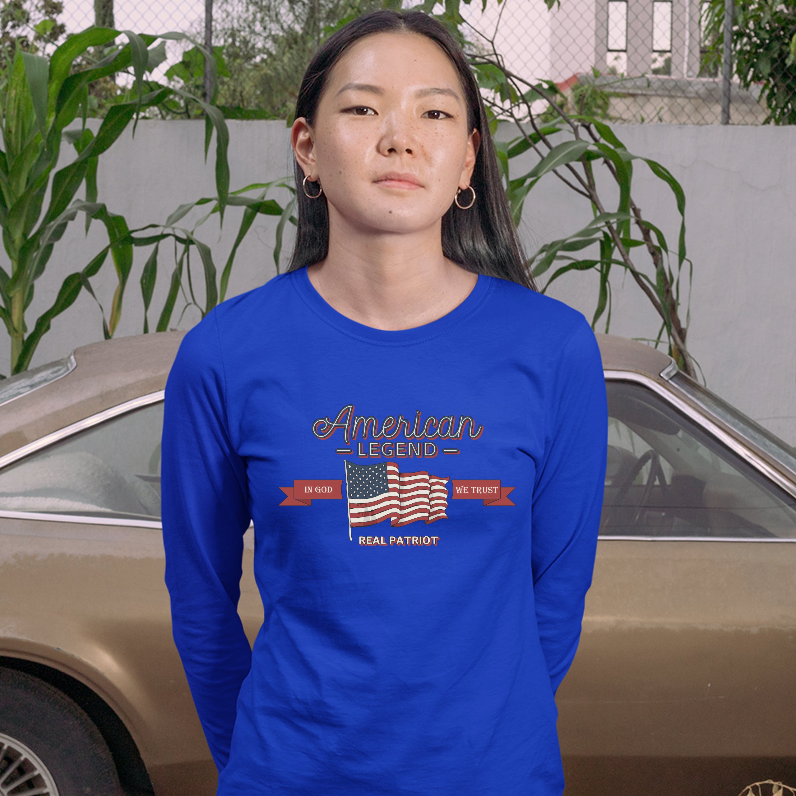 American Legend Real Patriot Women's Long Sleeve T-shirt 4th of July USA Flag - Picture 25 of 29