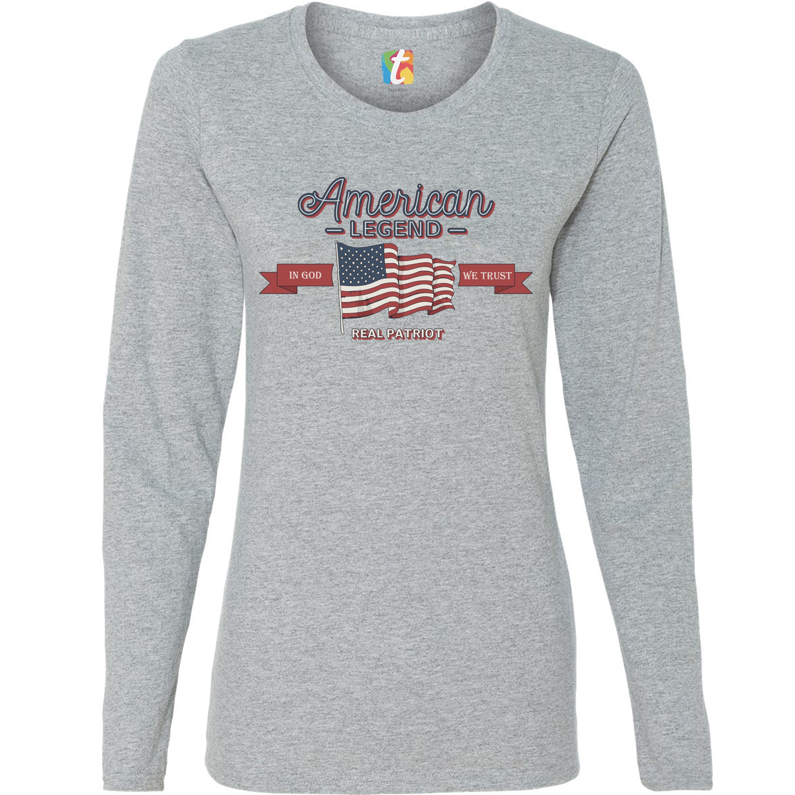 American Legend Real Patriot Women's Long Sleeve T-shirt 4th of July USA Flag - Picture 7 of 29