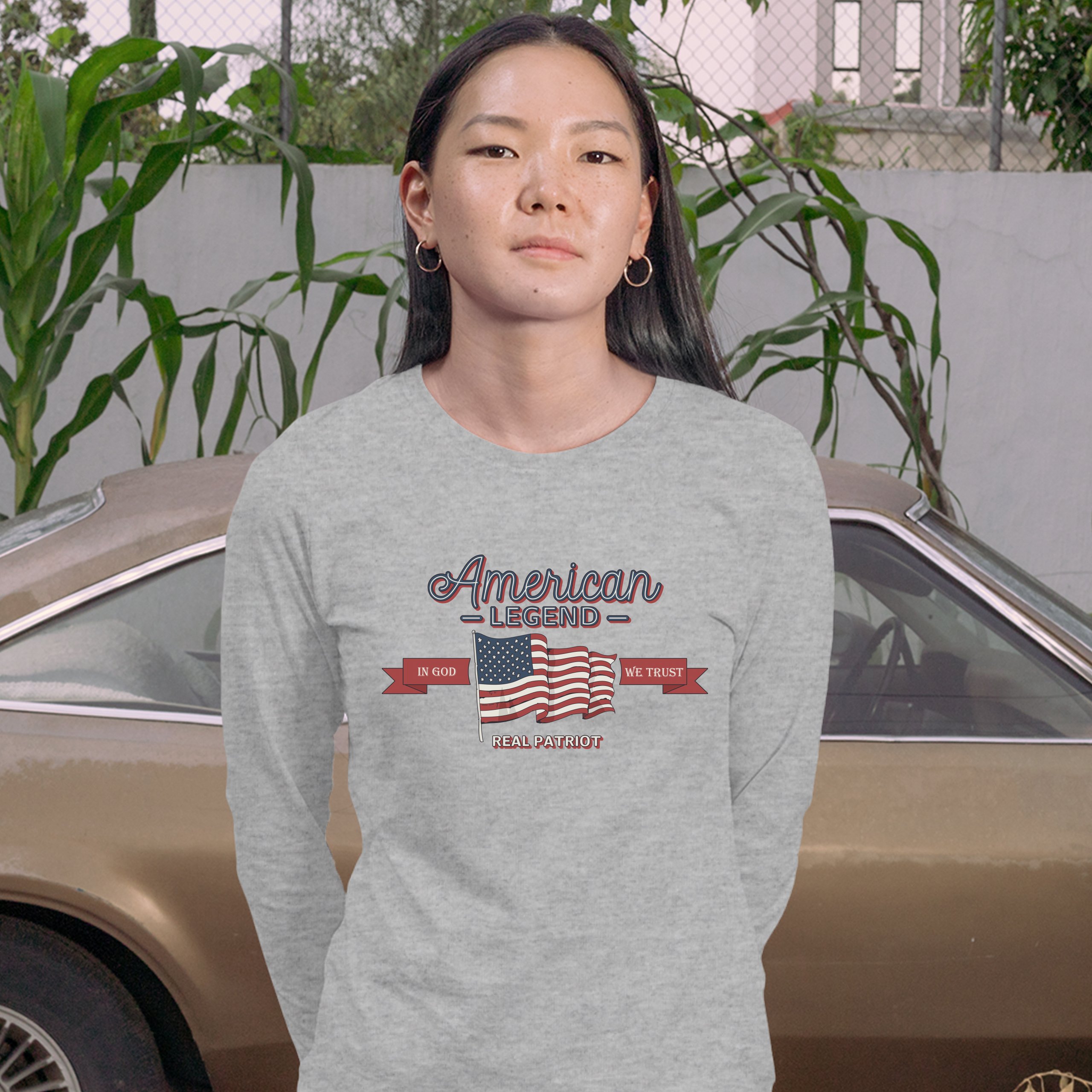 American Legend Real Patriot Women's Long Sleeve T-shirt 4th of July USA Flag - Picture 9 of 29
