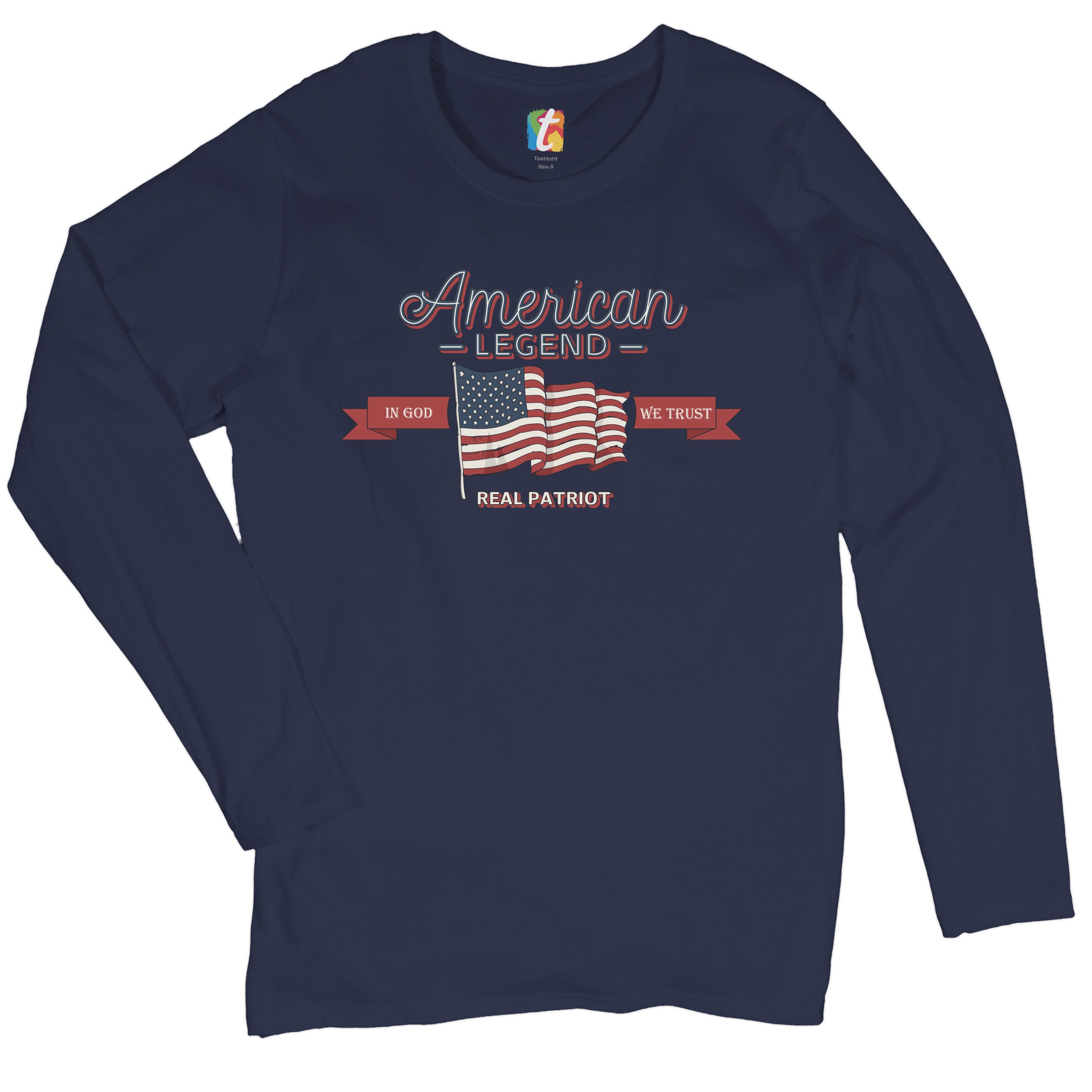 American Legend Real Patriot Women's Long Sleeve T-shirt 4th of July USA Flag - Picture 18 of 29