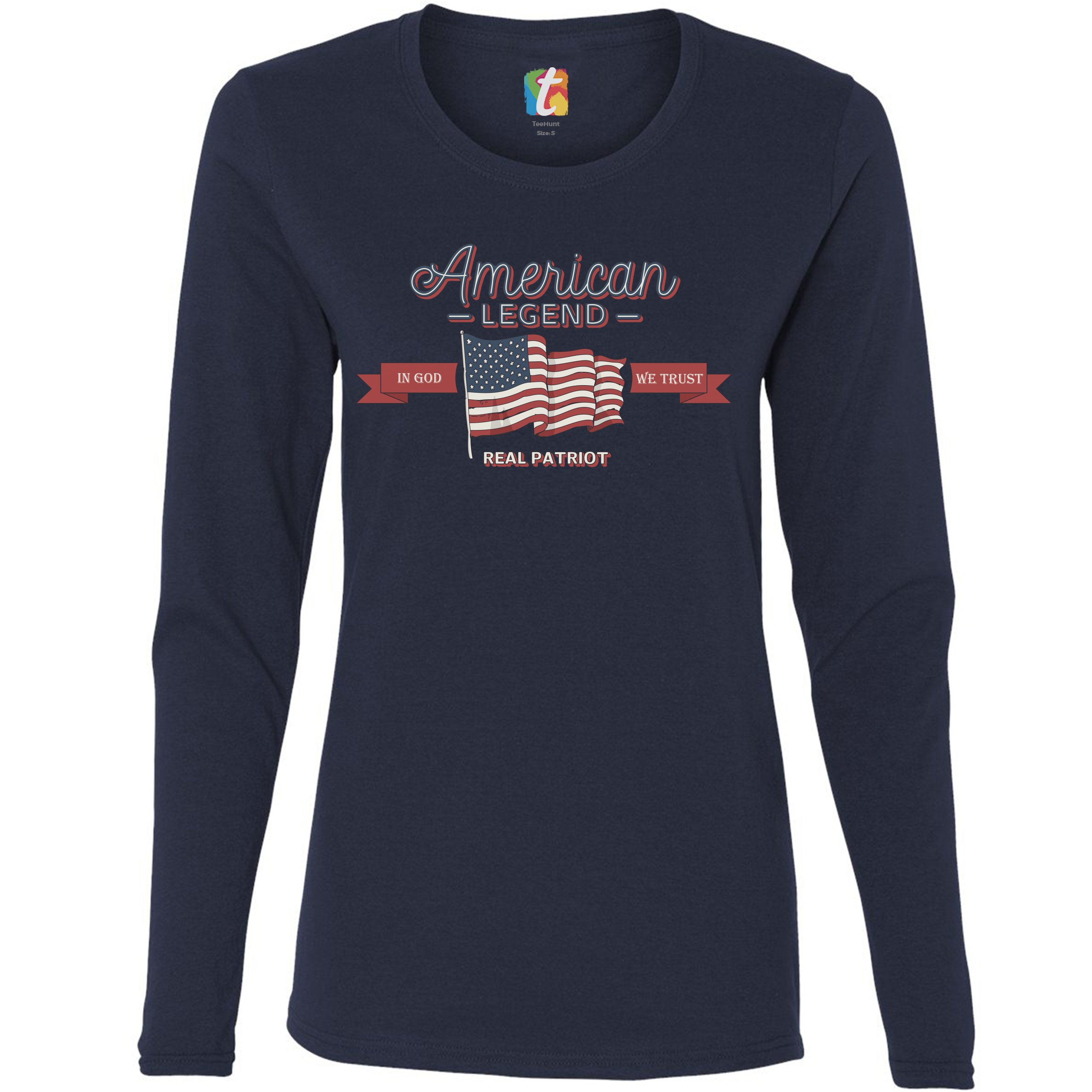 American Legend Real Patriot Women's Long Sleeve T-shirt 4th of July USA Flag - Picture 19 of 29