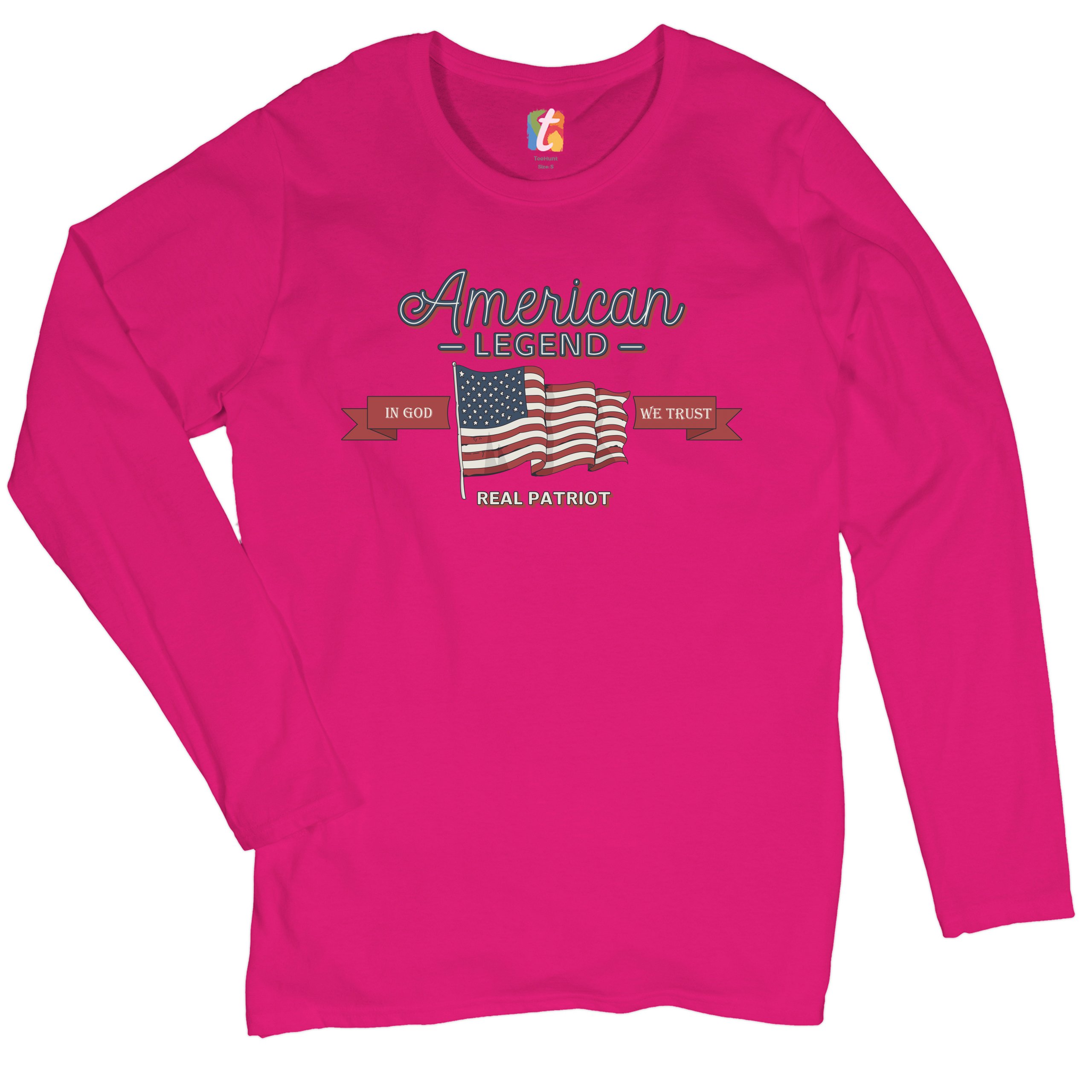 American Legend Real Patriot Women's Long Sleeve T-shirt 4th of July USA Flag - Picture 26 of 29