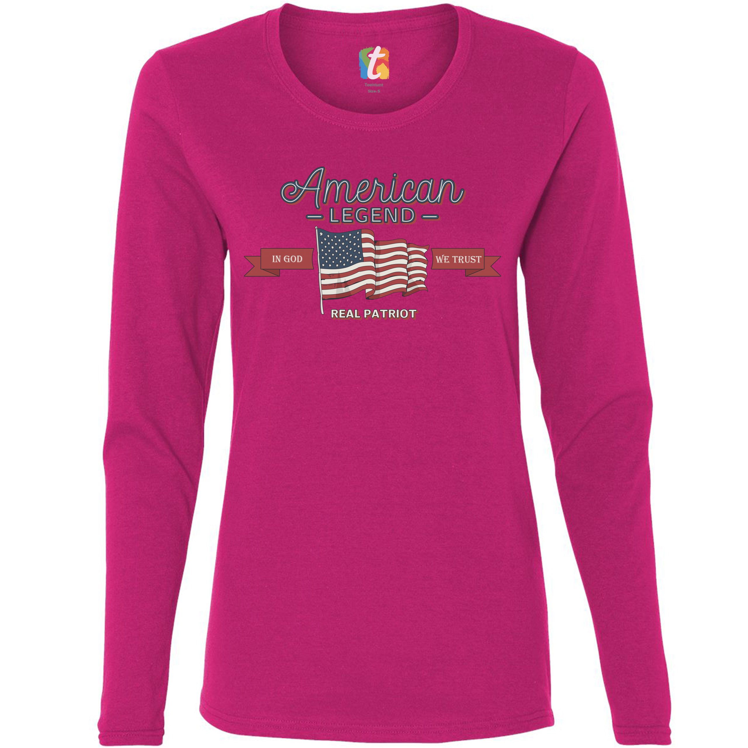American Legend Real Patriot Women's Long Sleeve T-shirt 4th of July USA Flag - Picture 27 of 29