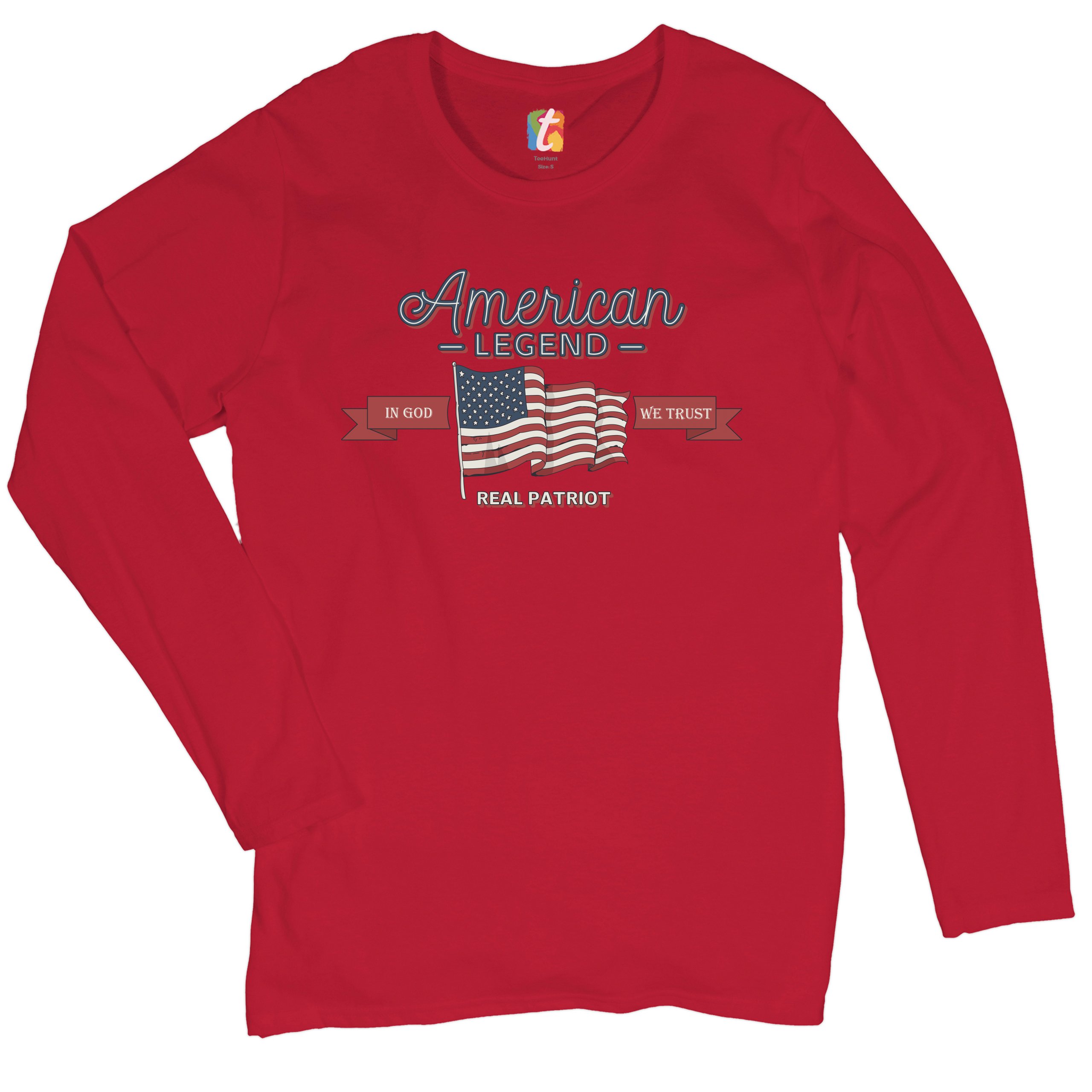 American Legend Real Patriot Women's Long Sleeve T-shirt 4th of July USA Flag - Picture 10 of 29