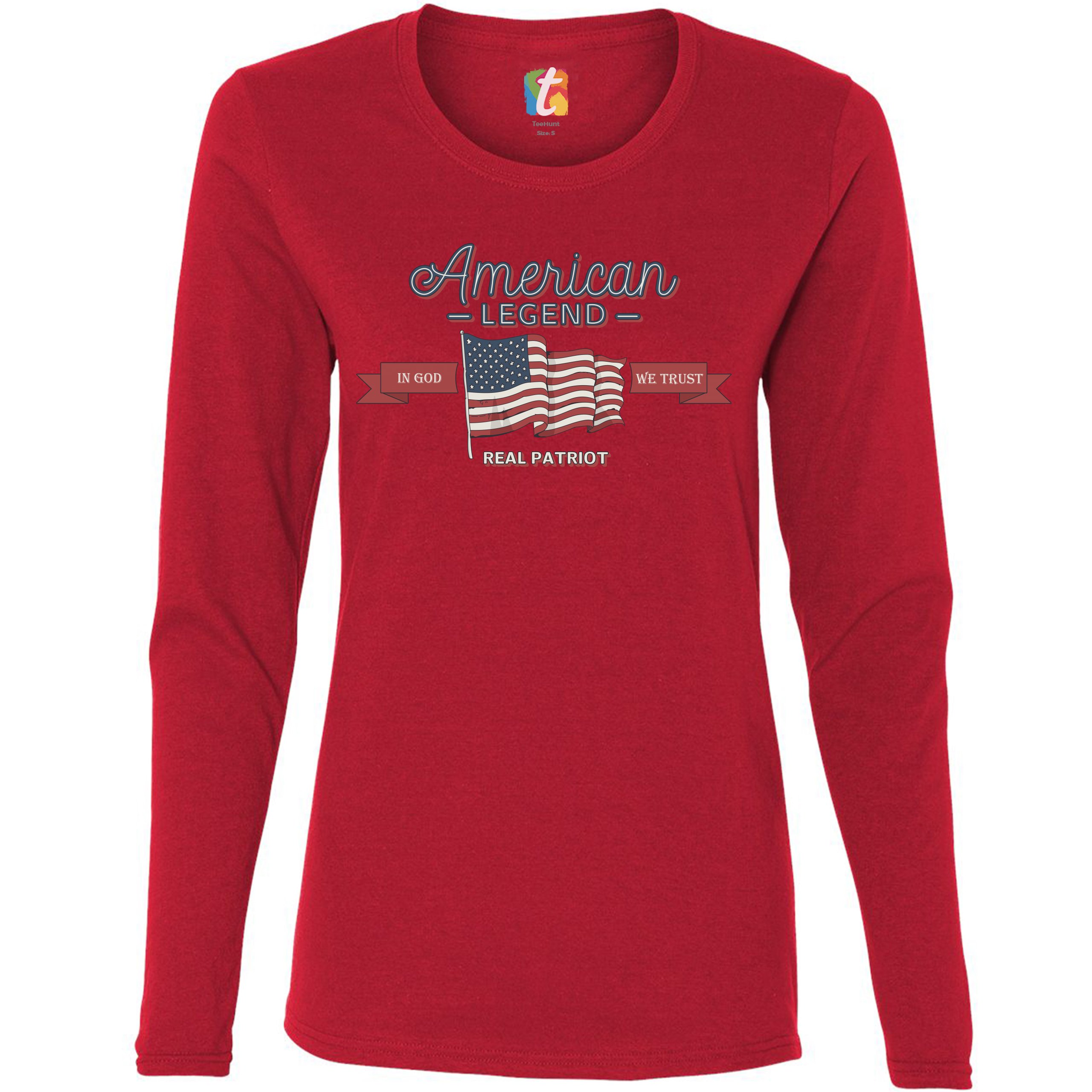 American Legend Real Patriot Women's Long Sleeve T-shirt 4th of July USA Flag - Picture 11 of 29