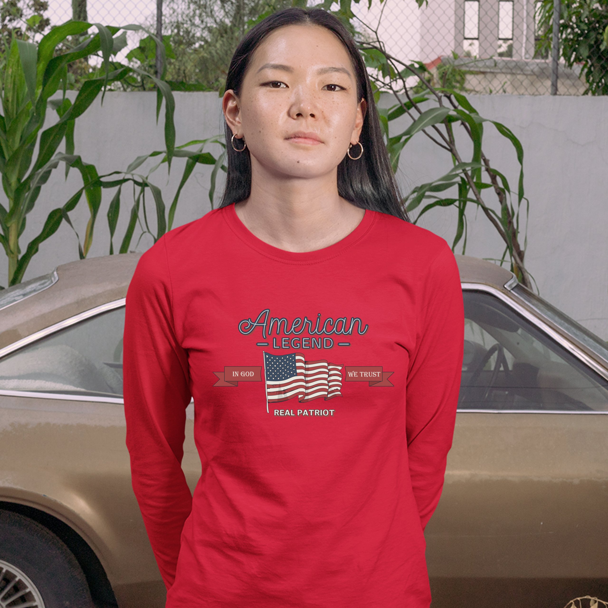 American Legend Real Patriot Women's Long Sleeve T-shirt 4th of July USA Flag - Picture 13 of 29