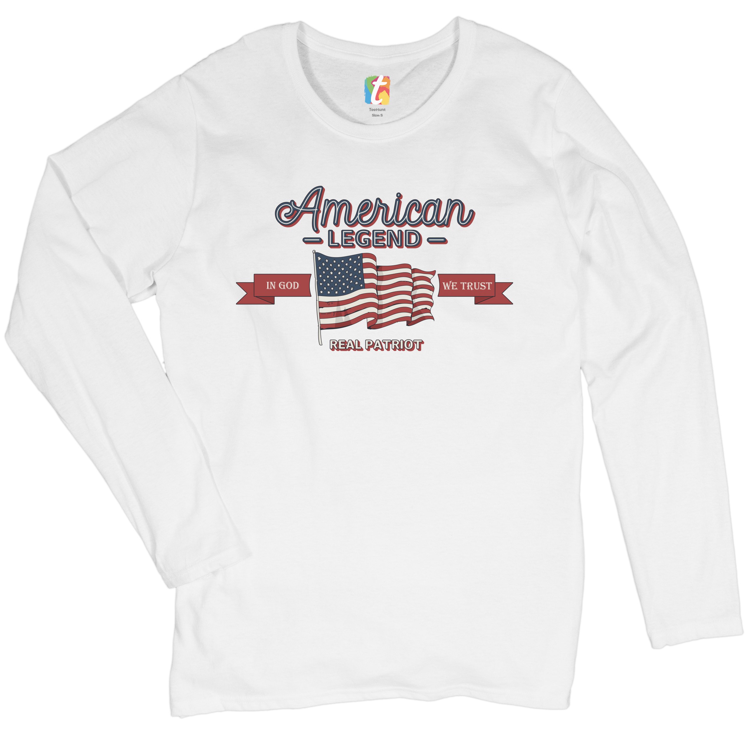 American Legend Real Patriot Women's Long Sleeve T-shirt 4th of July USA Flag - Picture 14 of 29