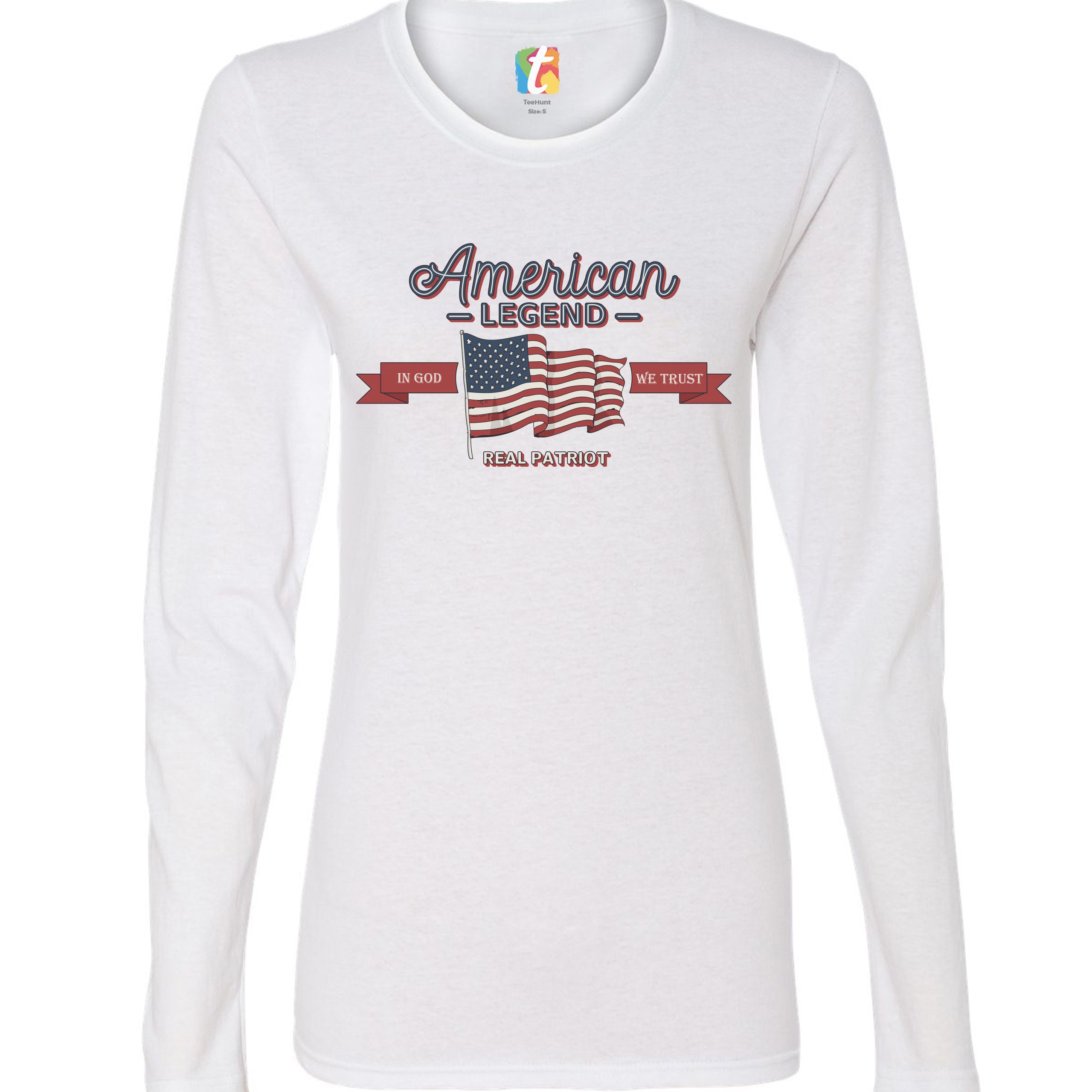 American Legend Real Patriot Women's Long Sleeve T-shirt 4th of July USA Flag - Picture 15 of 29