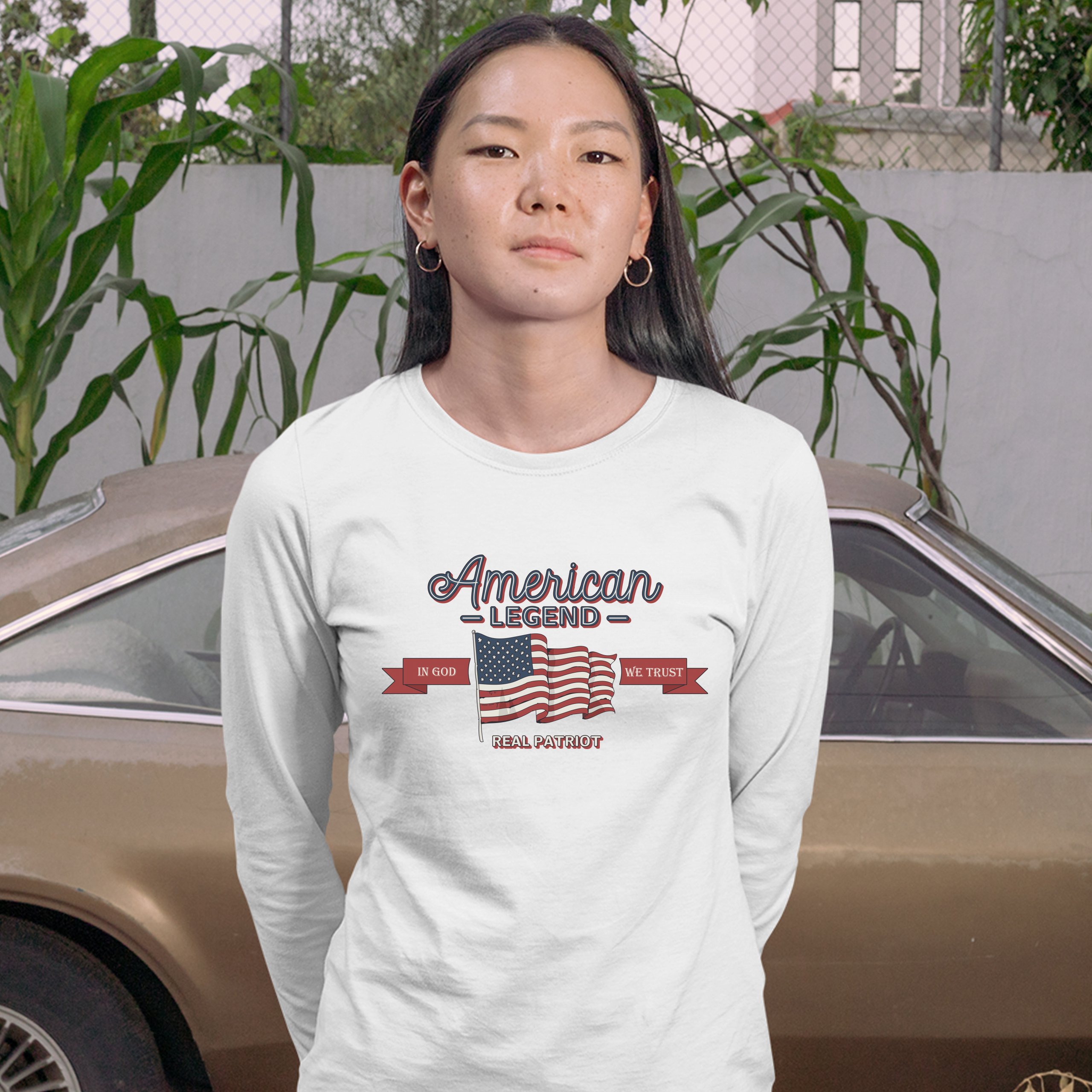 American Legend Real Patriot Women's Long Sleeve T-shirt 4th of July USA Flag - Picture 17 of 29