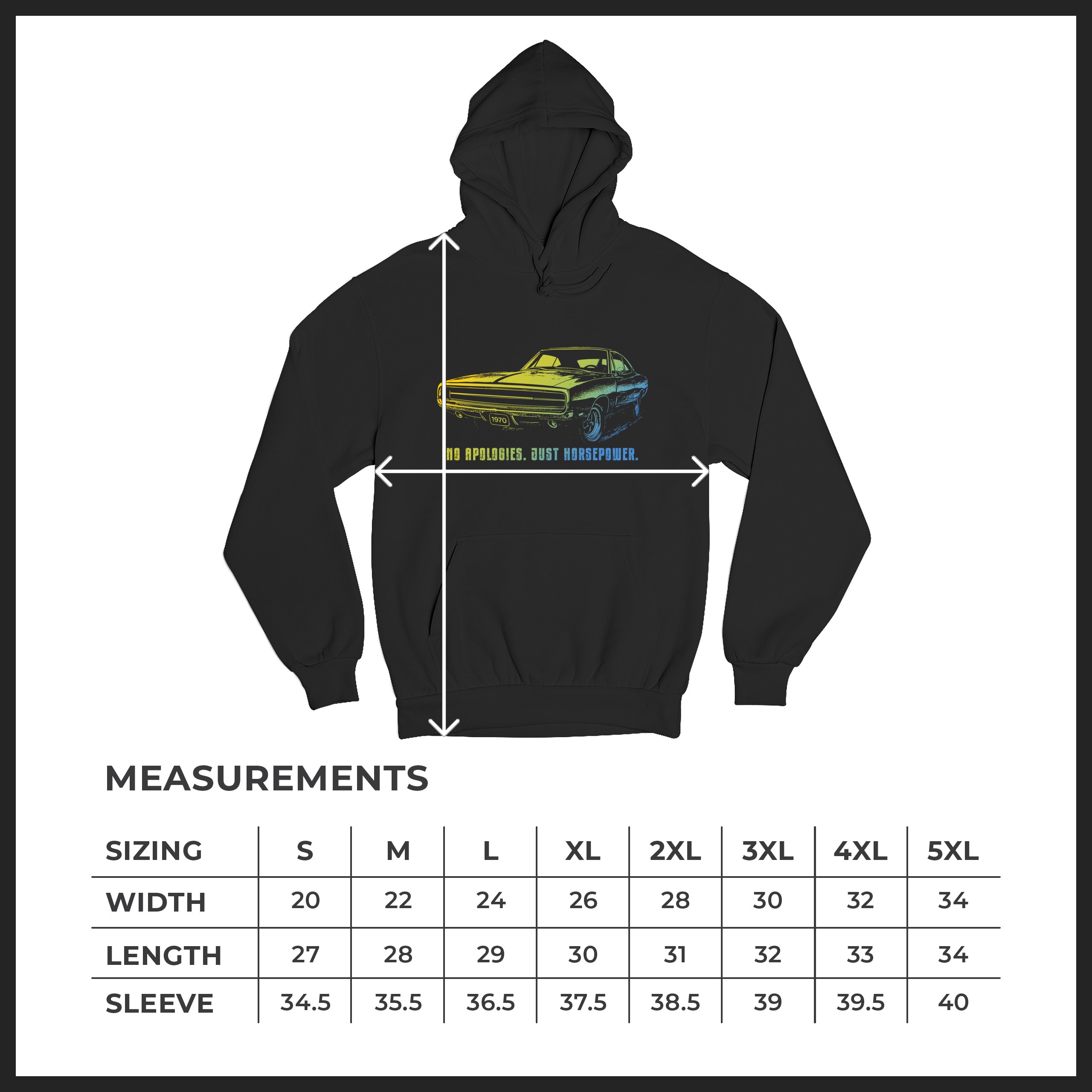 No Apologies Just Horsepower Sweatshirt Muscle Car Vintage 1970 Power Hoodie - Picture 8 of 57