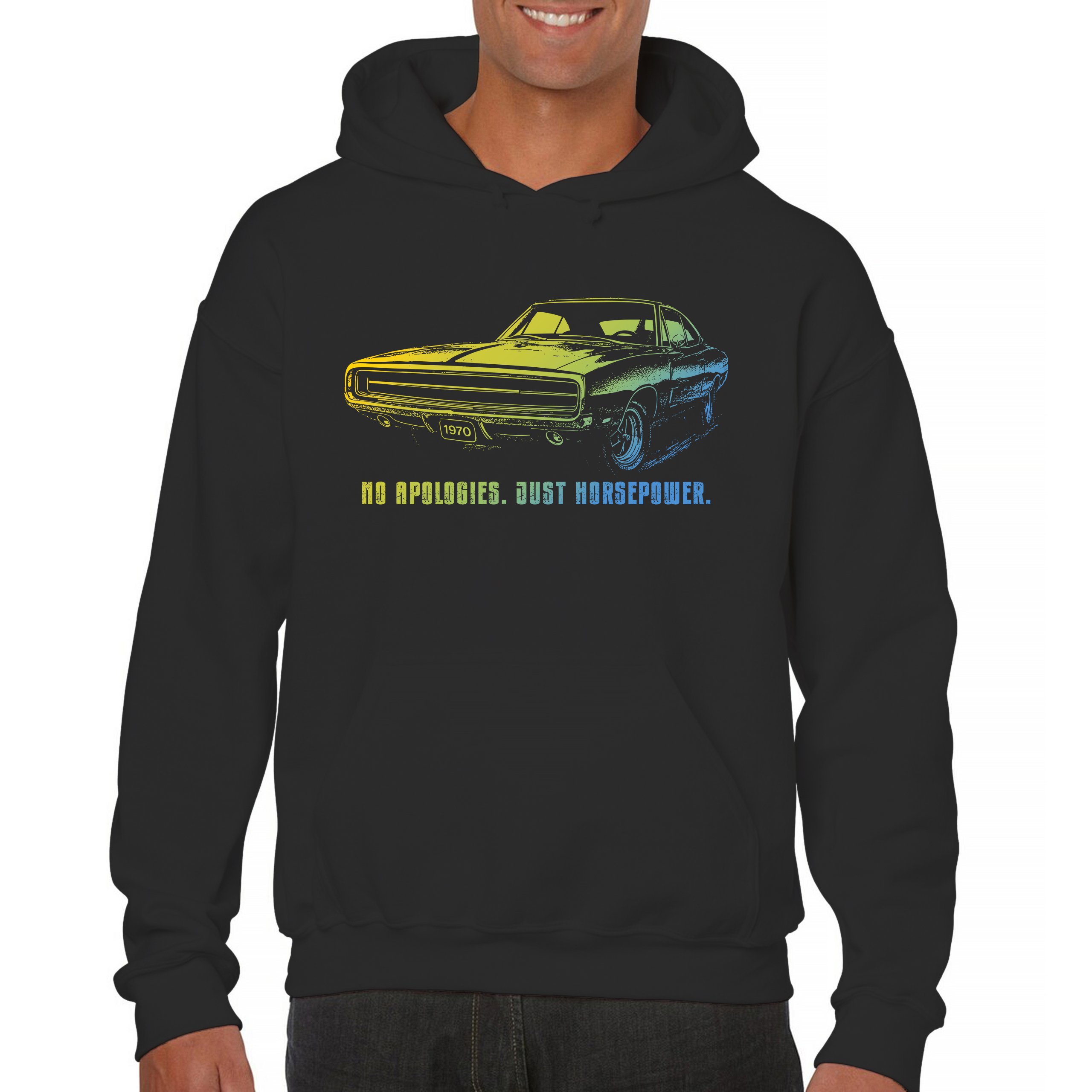 No Apologies Just Horsepower Sweatshirt Muscle Car Vintage 1970 Power Hoodie - Picture 2 of 57