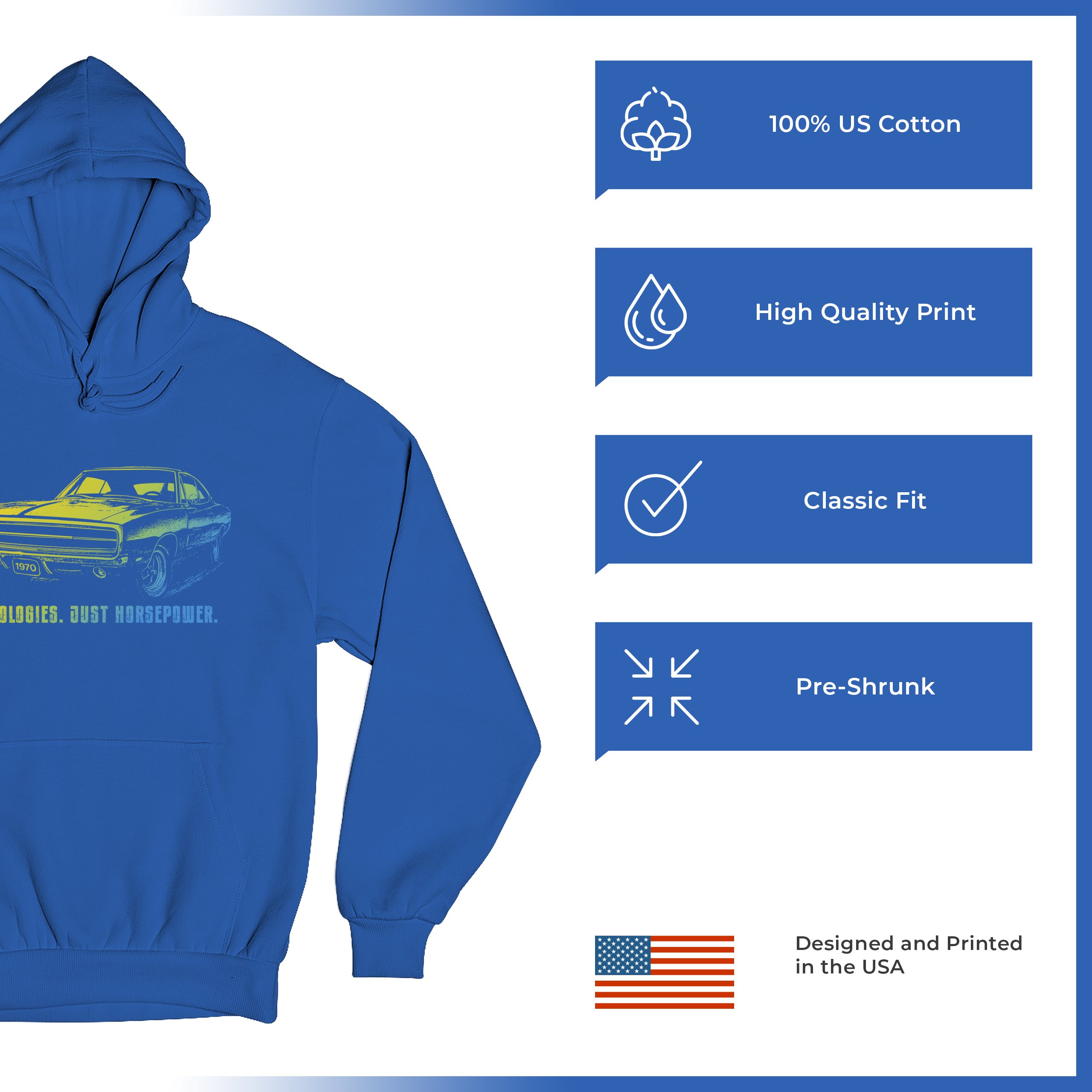 No Apologies Just Horsepower Sweatshirt Muscle Car Vintage 1970 Power Hoodie - Picture 49 of 57