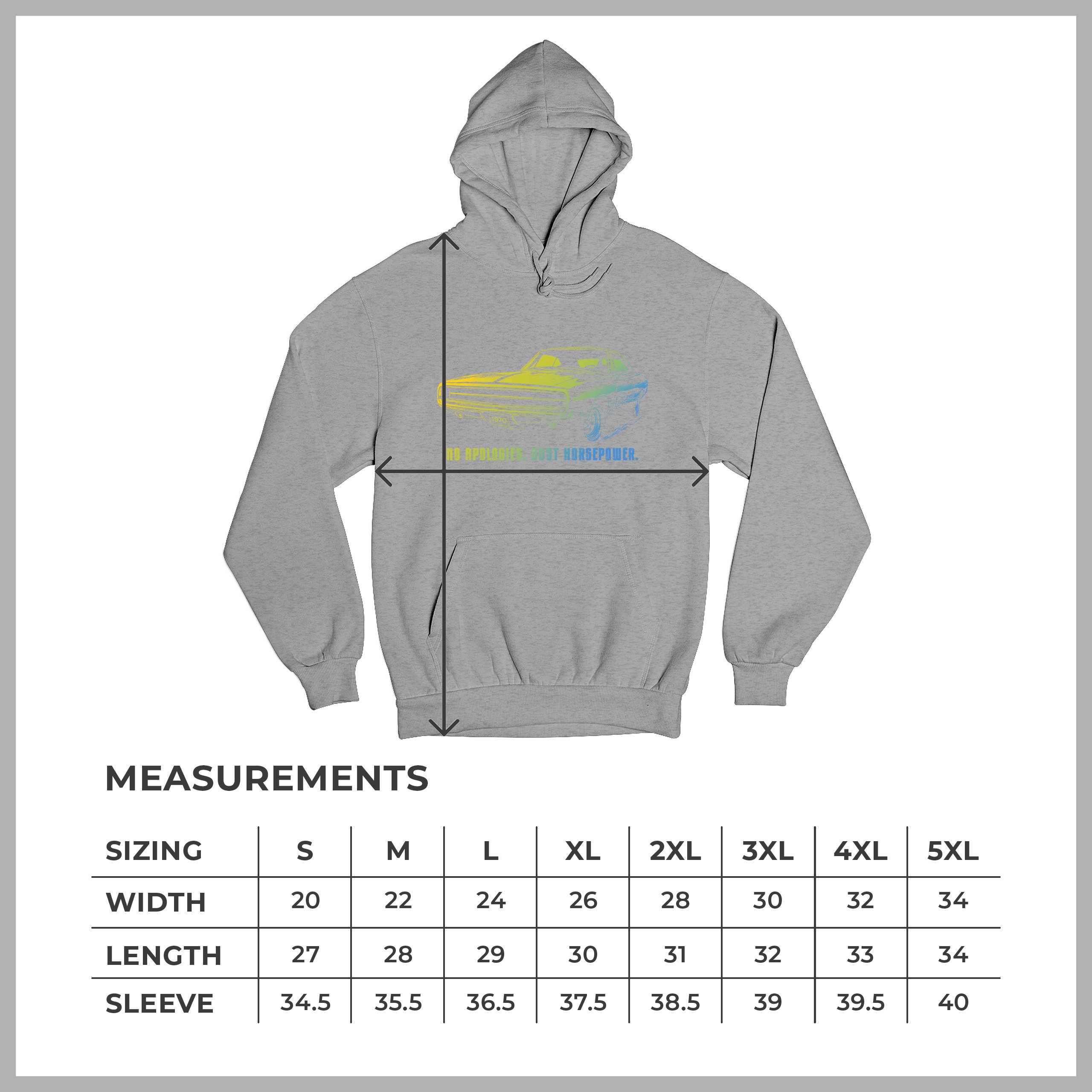 No Apologies Just Horsepower Sweatshirt Muscle Car Vintage 1970 Power Hoodie - Picture 15 of 57