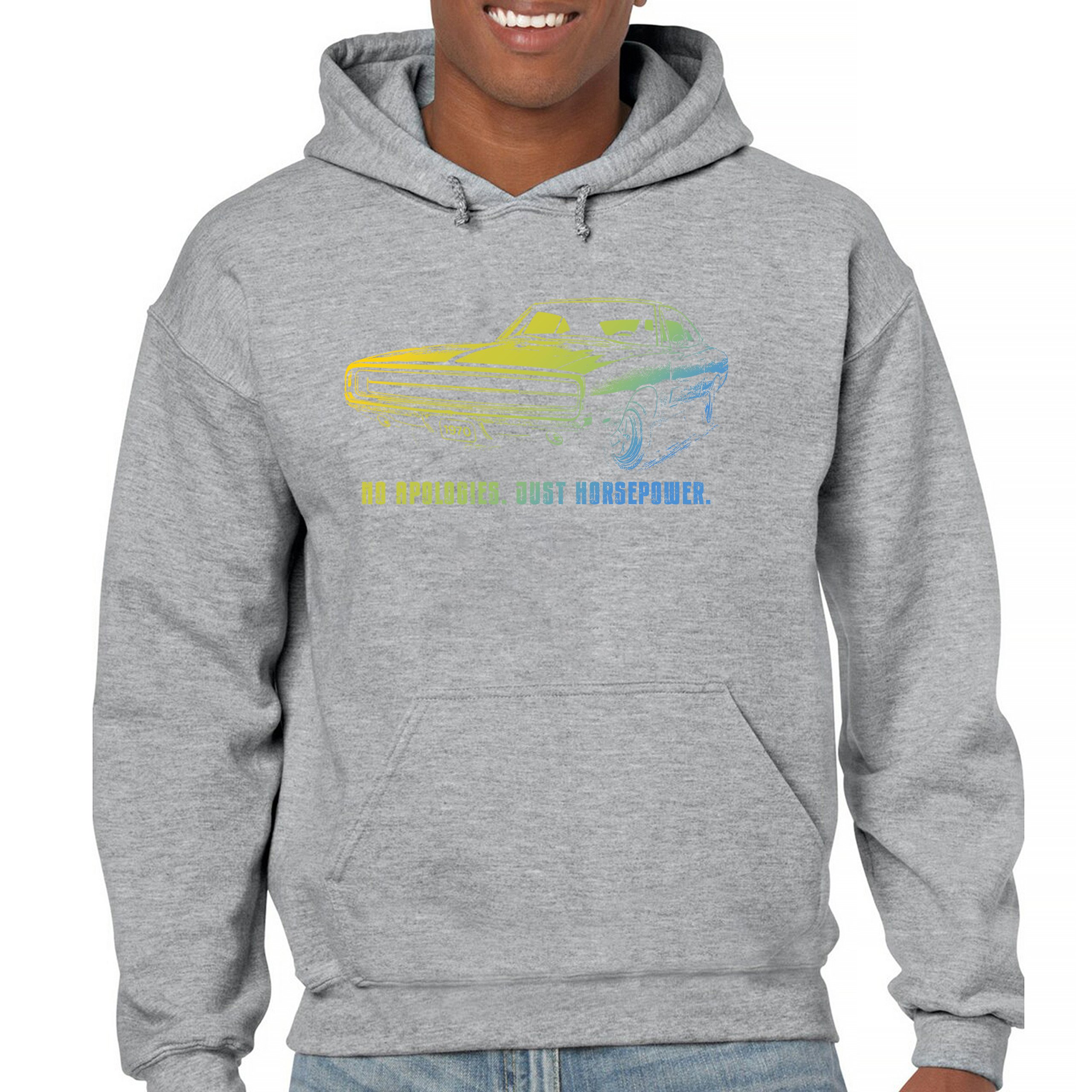 No Apologies Just Horsepower Sweatshirt Muscle Car Vintage 1970 Power Hoodie - Picture 9 of 57