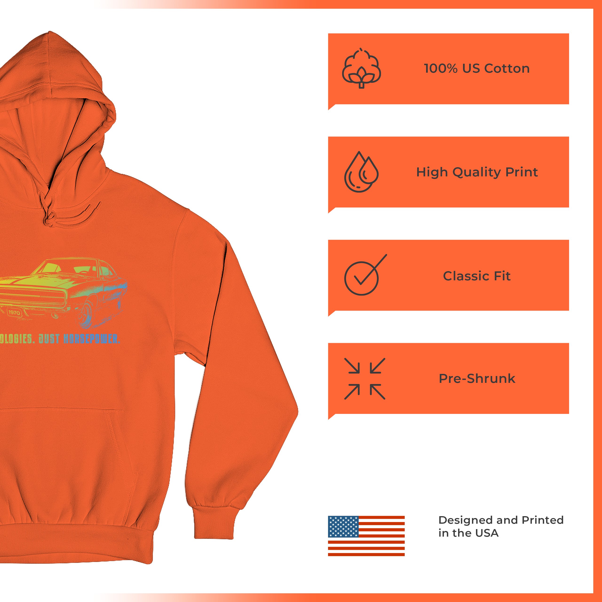 No Apologies Just Horsepower Sweatshirt Muscle Car Vintage 1970 Power Hoodie - Picture 21 of 57