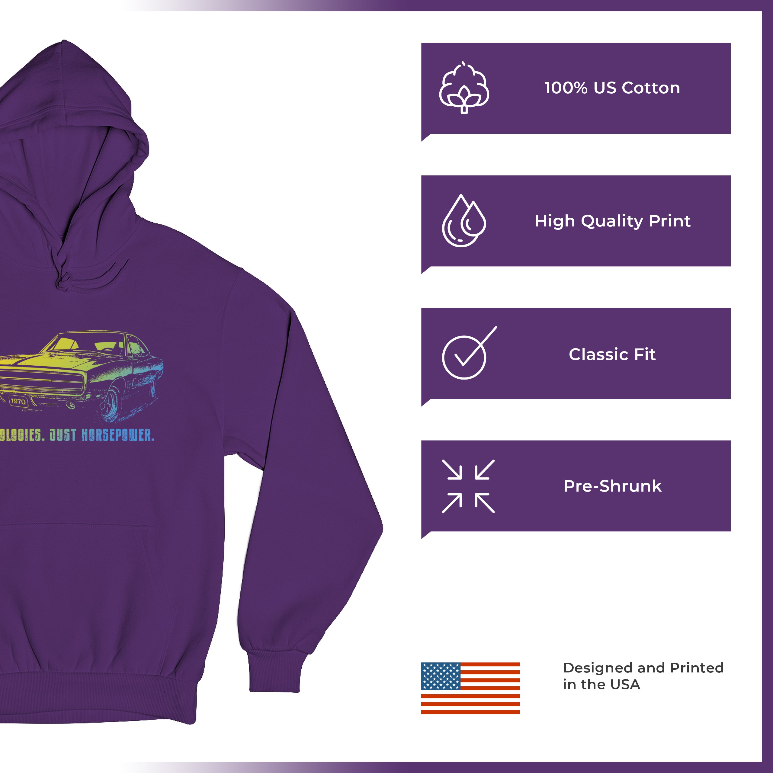 No Apologies Just Horsepower Sweatshirt Muscle Car Vintage 1970 Power Hoodie - Picture 28 of 57