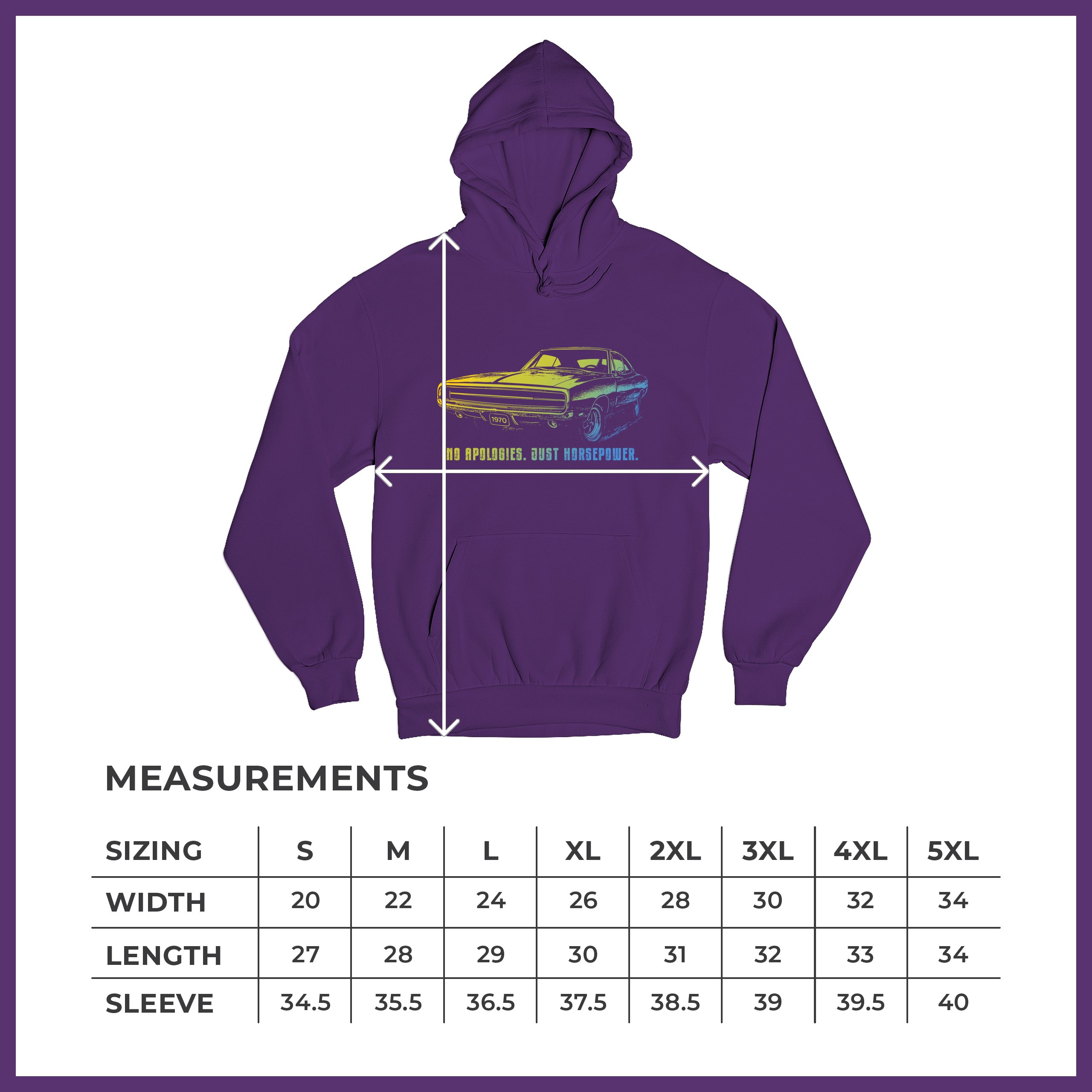 No Apologies Just Horsepower Sweatshirt Muscle Car Vintage 1970 Power Hoodie - Picture 29 of 57