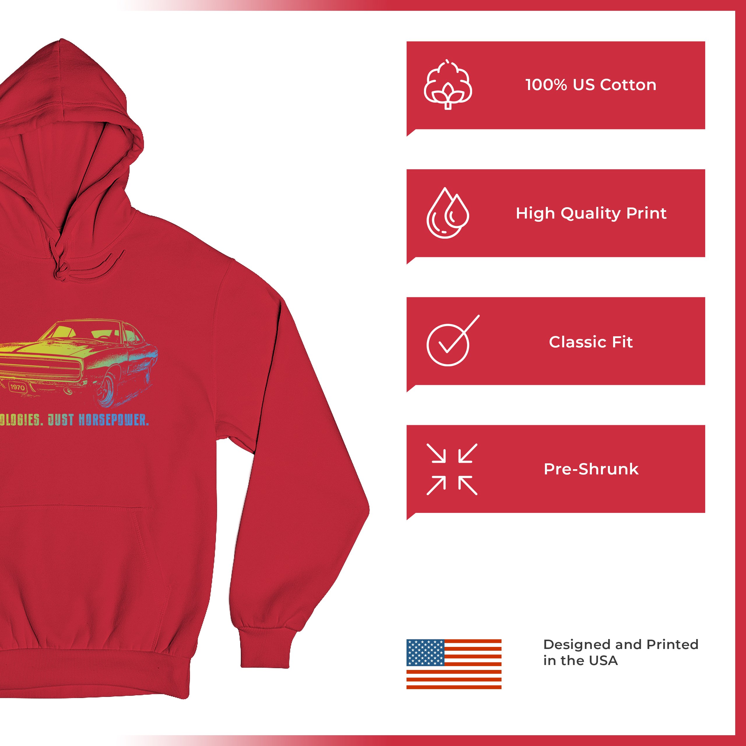No Apologies Just Horsepower Sweatshirt Muscle Car Vintage 1970 Power Hoodie - Picture 35 of 57