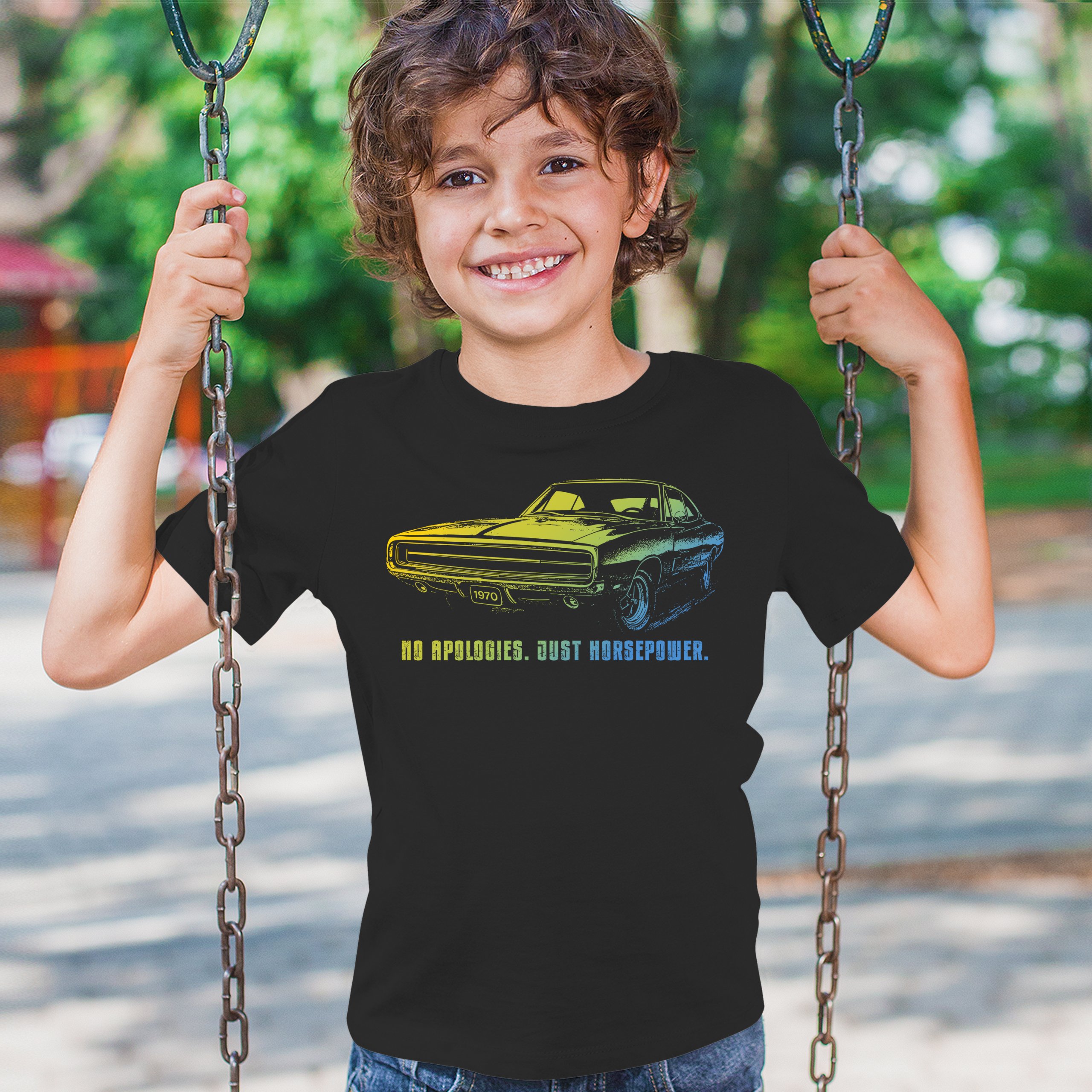 No Apologies Just Horsepower Youth T-shirt Muscle Car Vintage 1970 Power Kids - Picture 5 of 50