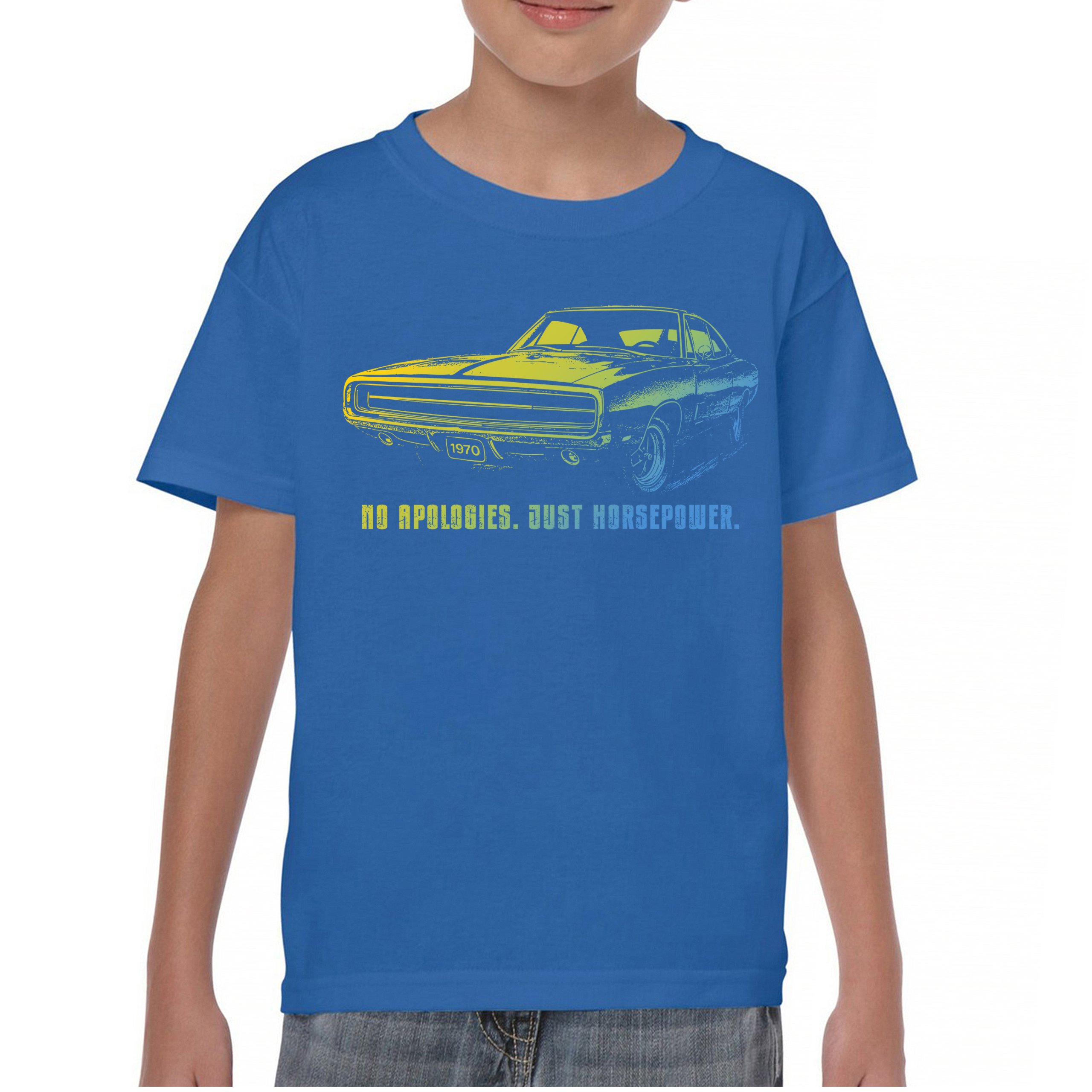 No Apologies Just Horsepower Youth T-shirt Muscle Car Vintage 1970 Power Kids - Picture 37 of 50