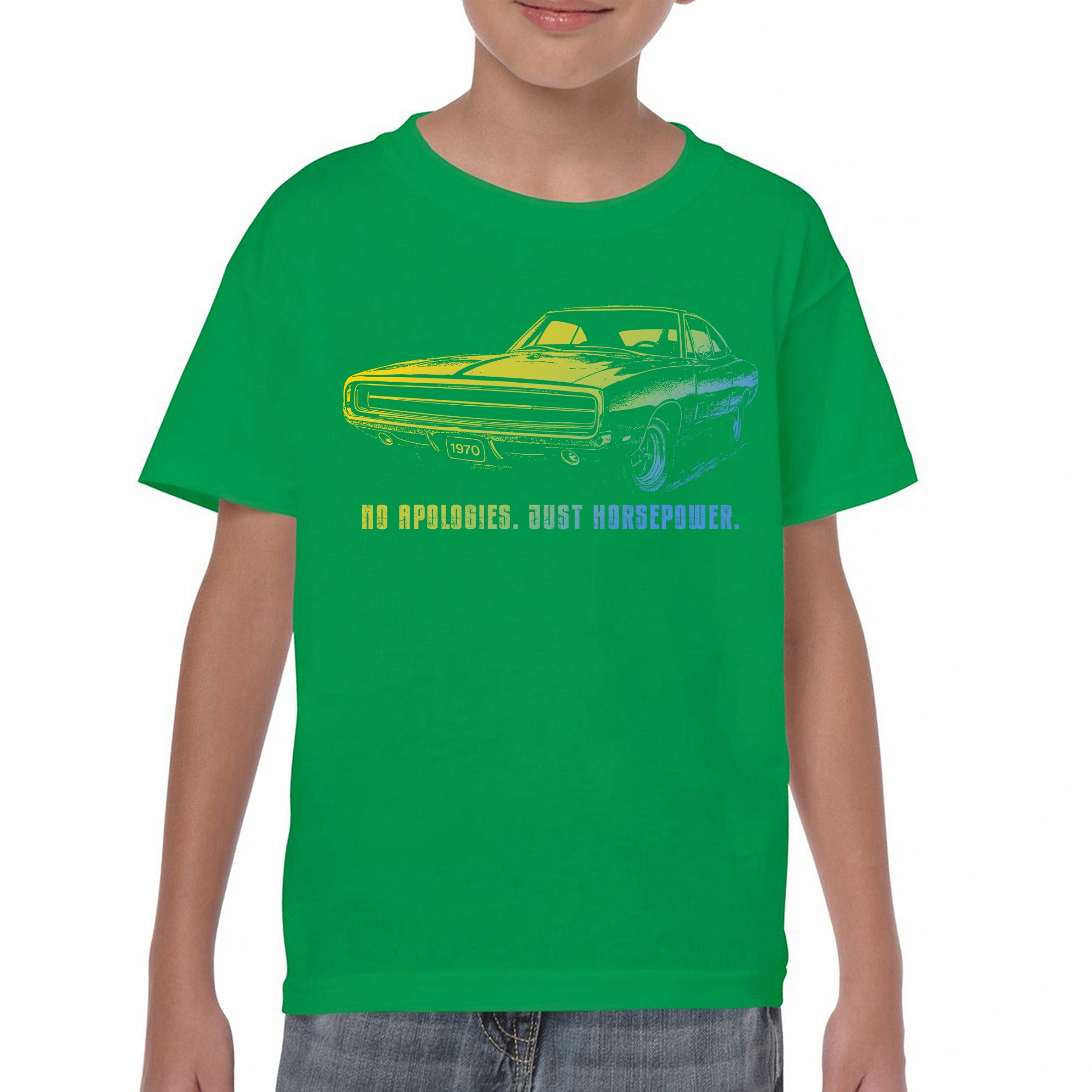 No Apologies Just Horsepower Youth T-shirt Muscle Car Vintage 1970 Power Kids - Picture 30 of 50