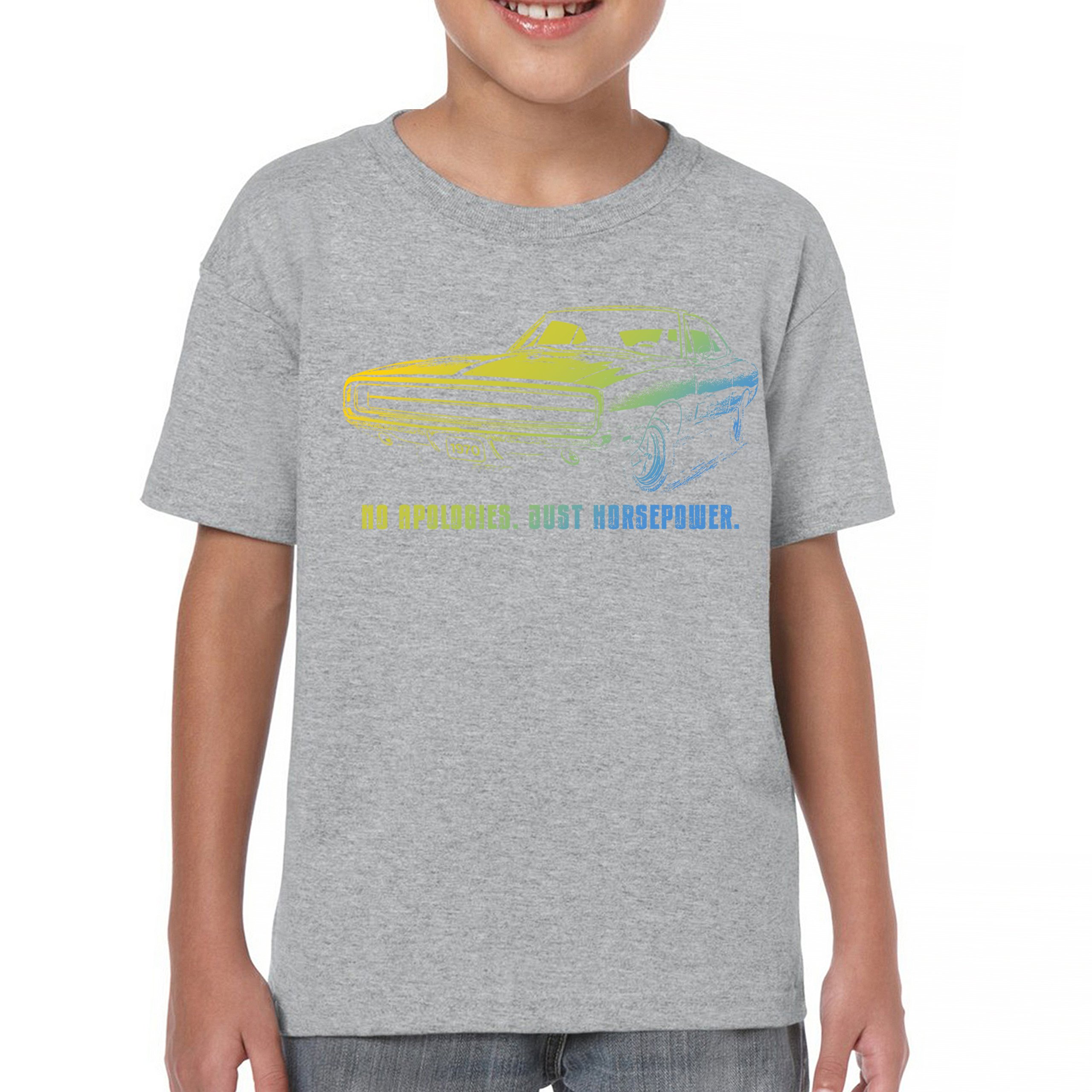 No Apologies Just Horsepower Youth T-shirt Muscle Car Vintage 1970 Power Kids - Picture 9 of 50