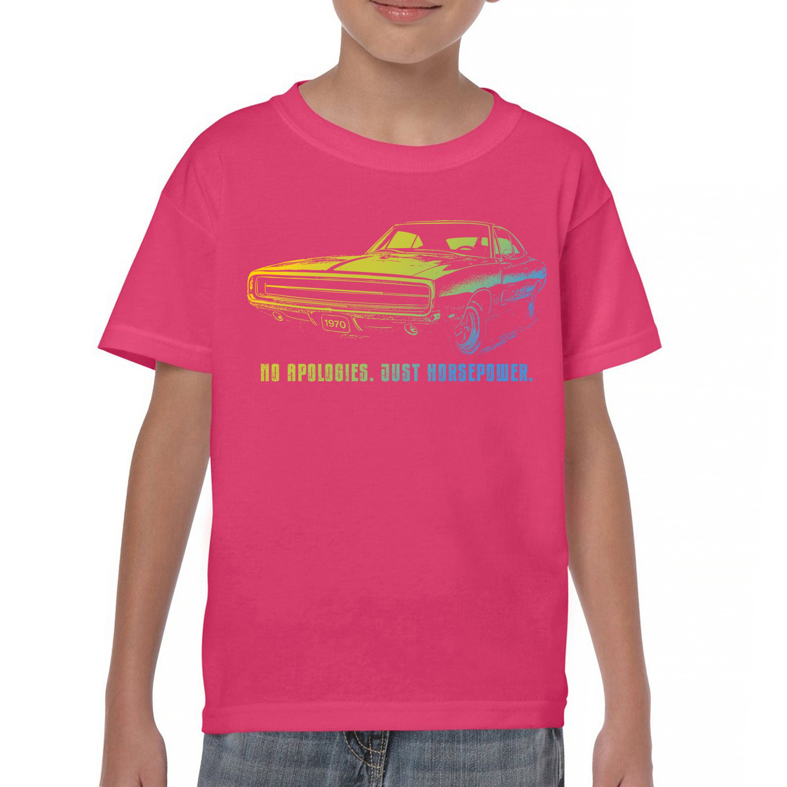 No Apologies Just Horsepower Youth T-shirt Muscle Car Vintage 1970 Power Kids - Picture 44 of 50