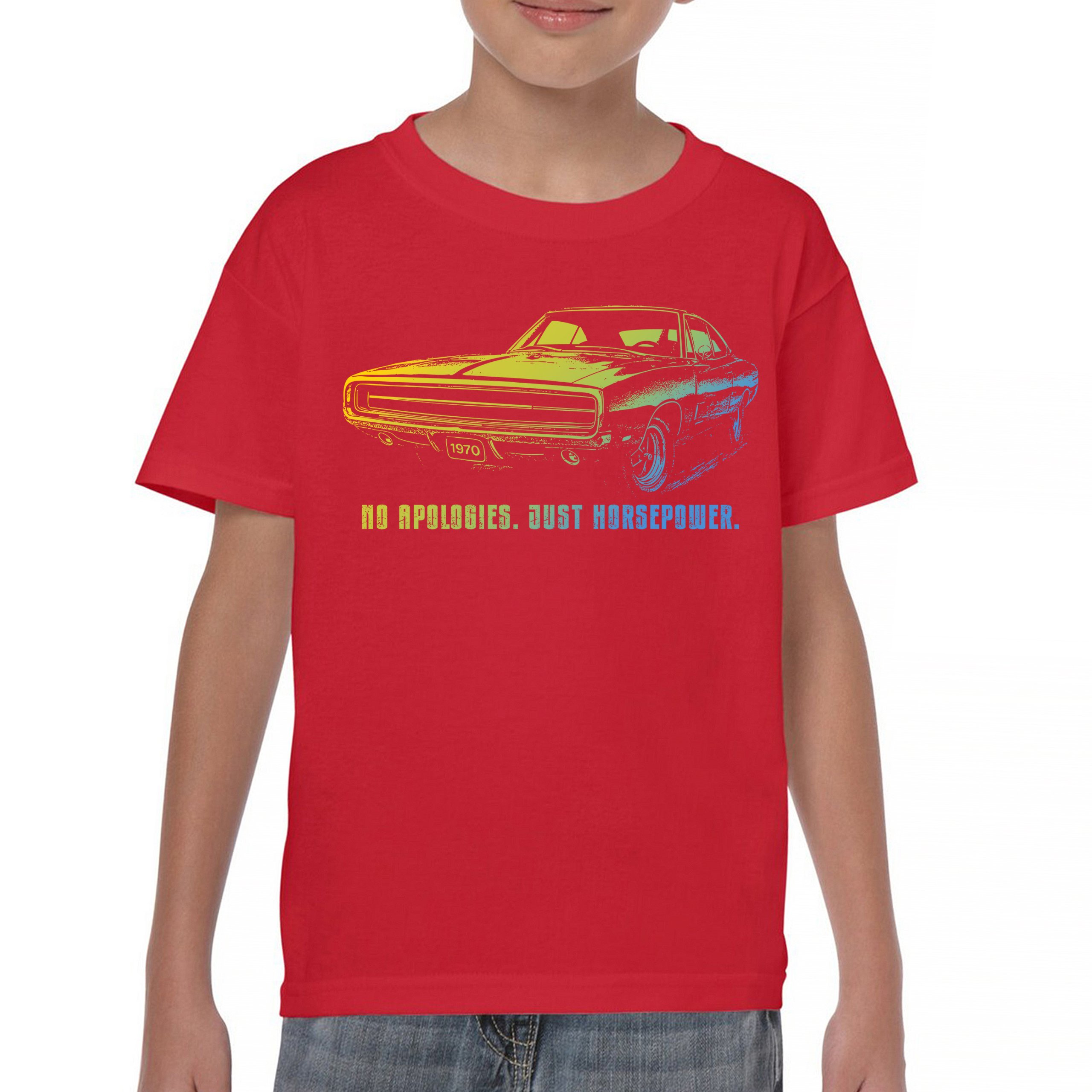 No Apologies Just Horsepower Youth T-shirt Muscle Car Vintage 1970 Power Kids - Picture 16 of 50