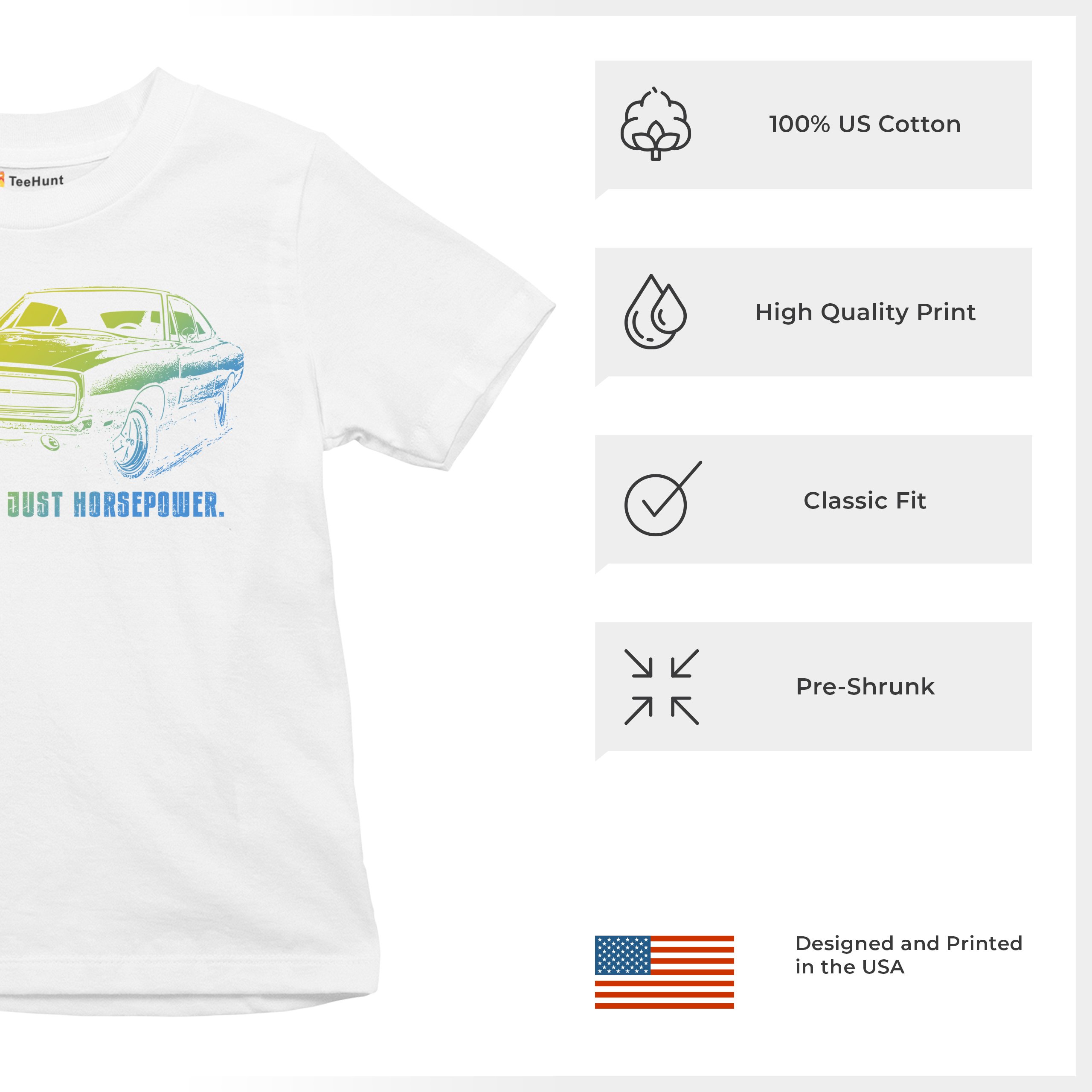 No Apologies Just Horsepower Youth T-shirt Muscle Car Vintage 1970 Power Kids - Picture 28 of 50