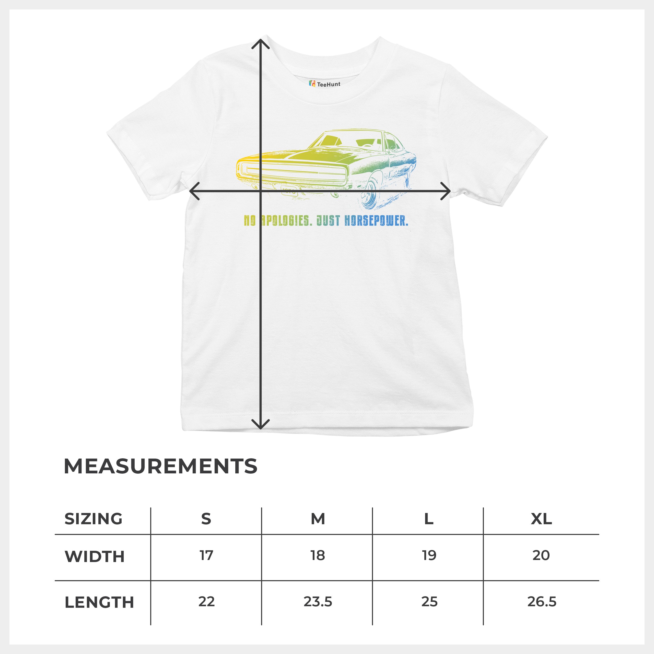 No Apologies Just Horsepower Youth T-shirt Muscle Car Vintage 1970 Power Kids - Picture 29 of 50