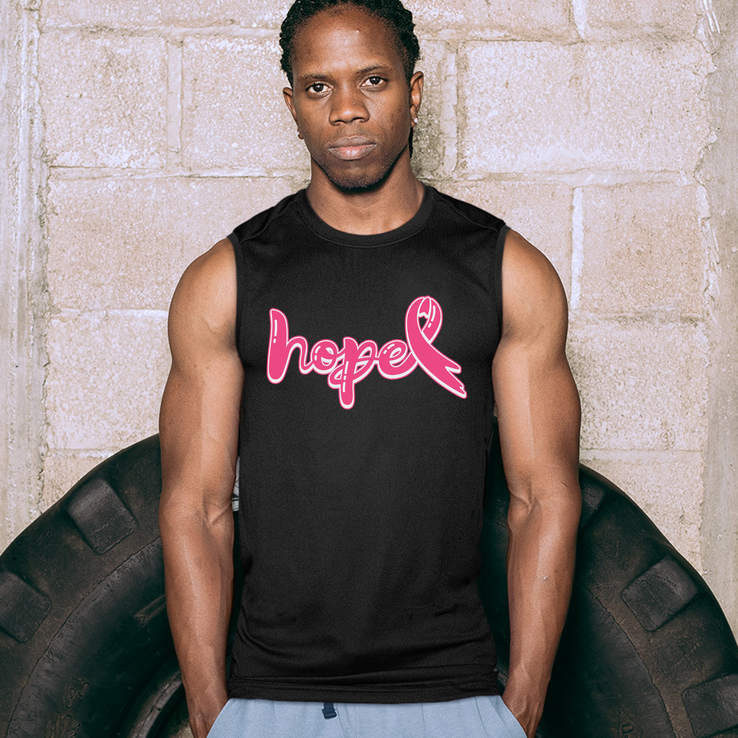 Camisa muscular Hope cinta rosa mes de concientización sobre el cáncer de mama para hombre - Imagen 5 de 21