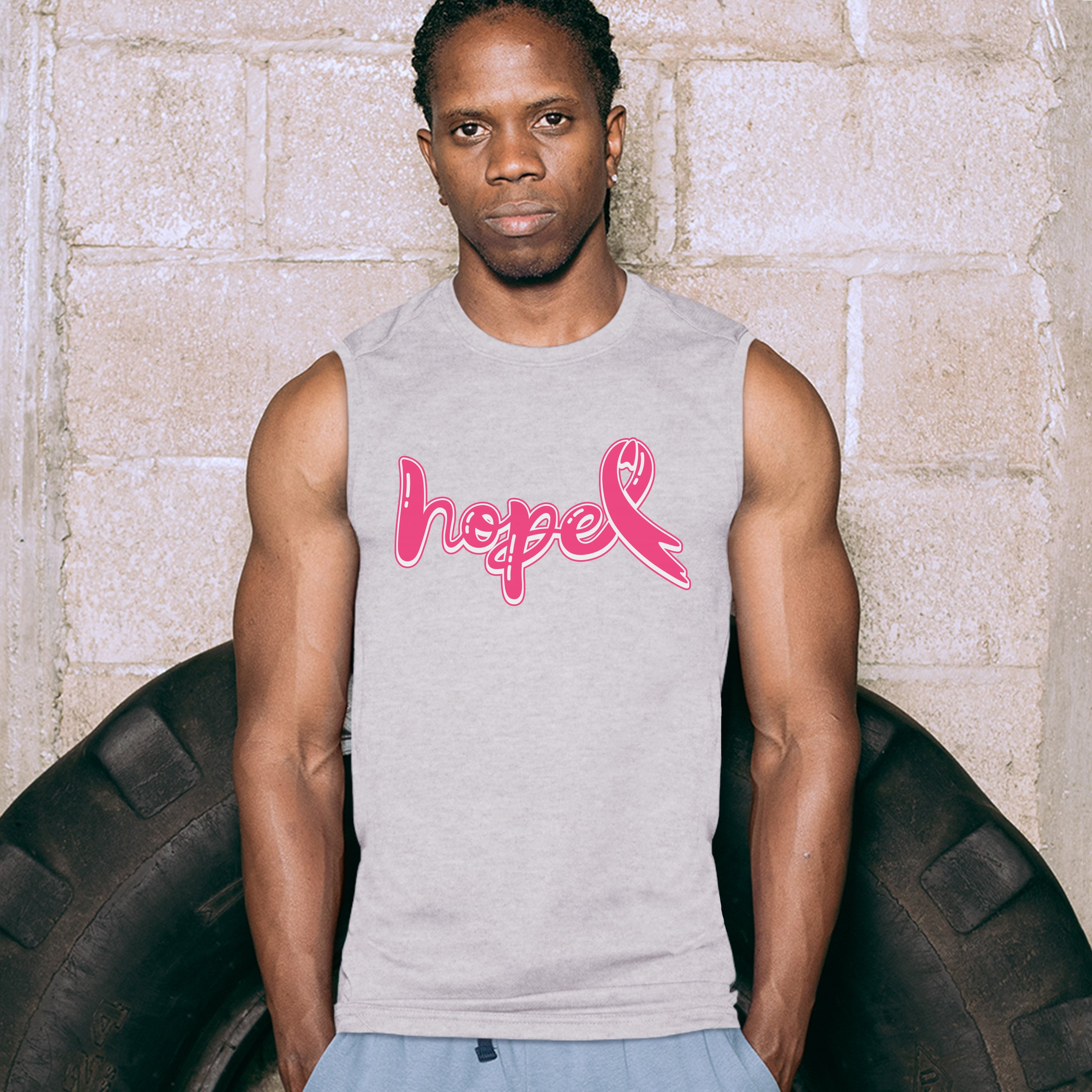 Camisa muscular Hope cinta rosa mes de concientización sobre el cáncer de mama para hombre - Imagen 9 de 21