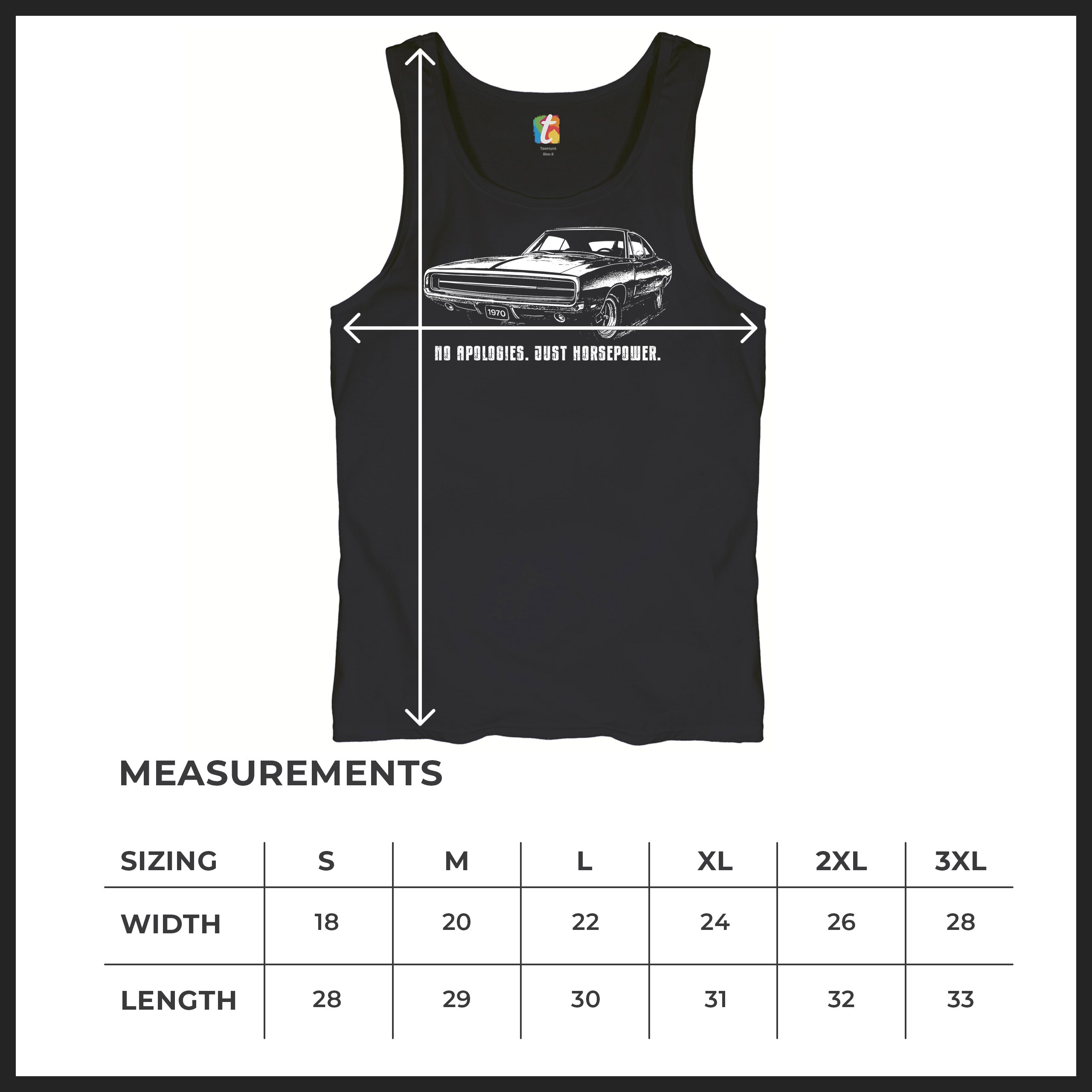 No Apologies Just Horsepower Tank Top Vintage '70 Muscle Car Classic Men's Top - Picture 8 of 29