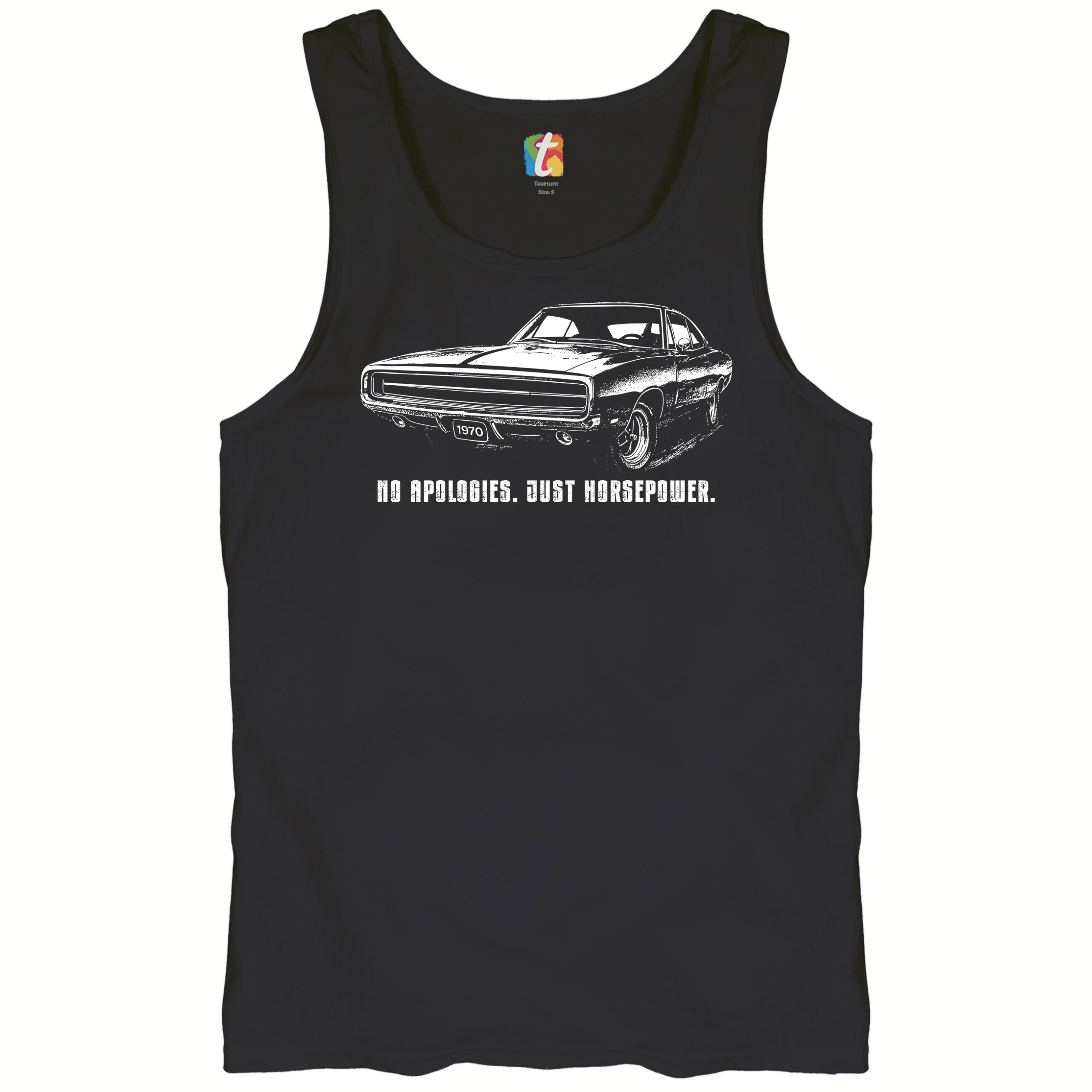 No Apologies Just Horsepower Tank Top Vintage '70 Muscle Car Classic Men's Top - Picture 6 of 29