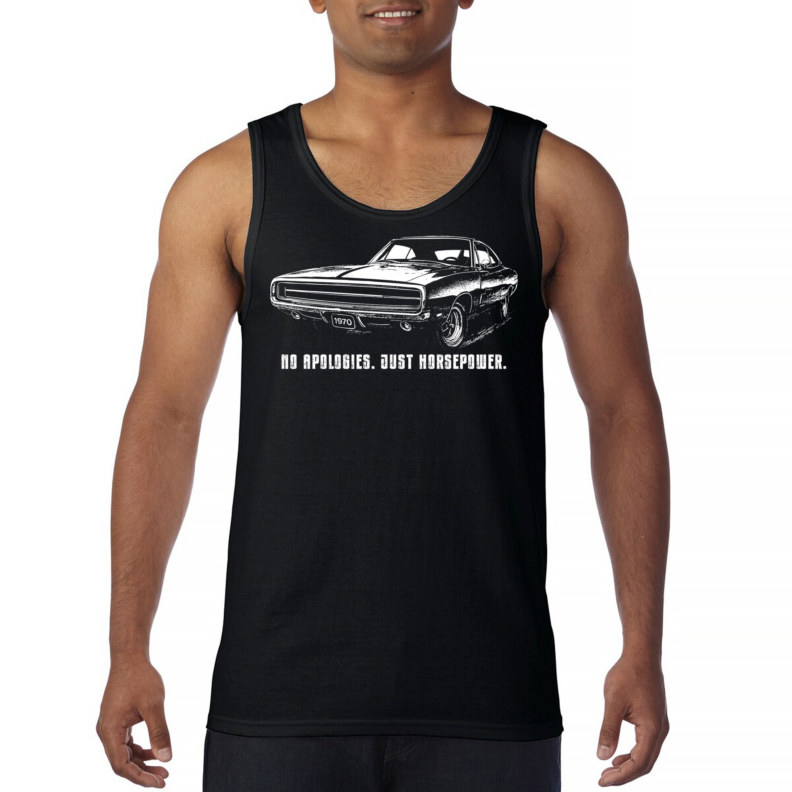No Apologies Just Horsepower Tank Top Vintage '70 Muscle Car Classic Men's Top - Picture 2 of 29