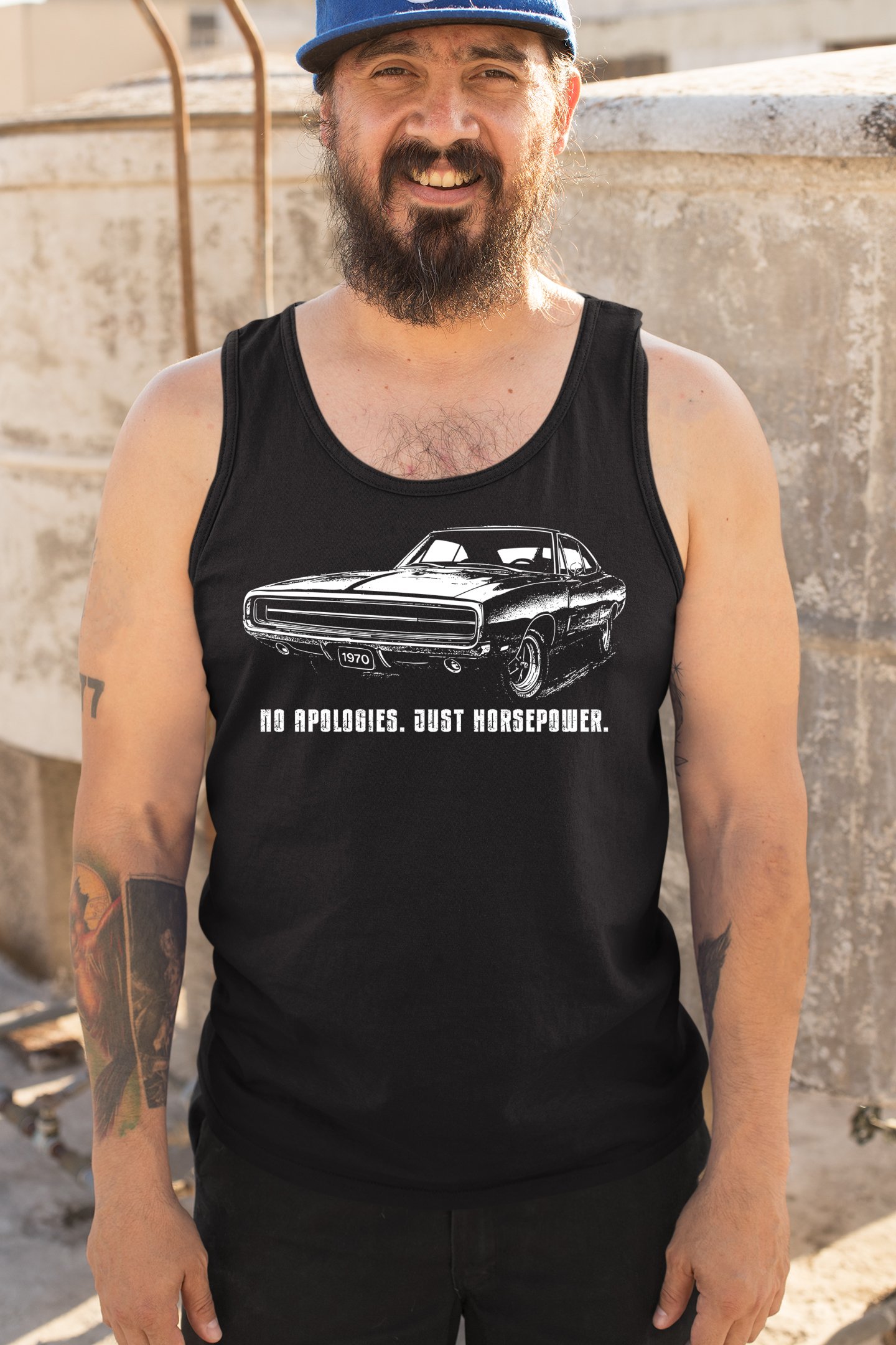 No Apologies Just Horsepower Tank Top Vintage '70 Muscle Car Classic Men's Top - Picture 5 of 29