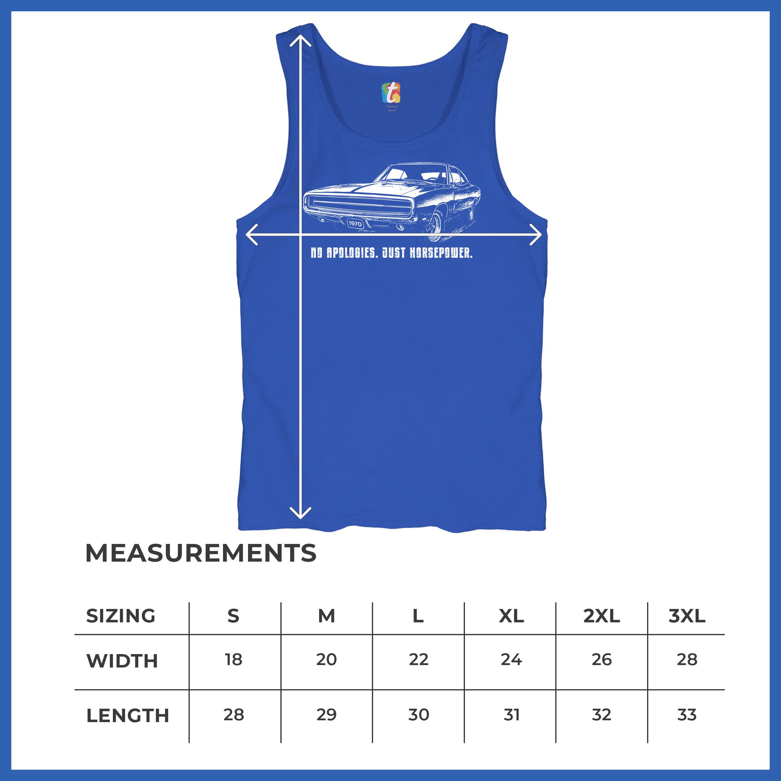 No Apologies Just Horsepower Tank Top Vintage '70 Muscle Car Classic Men's Top - Picture 29 of 29