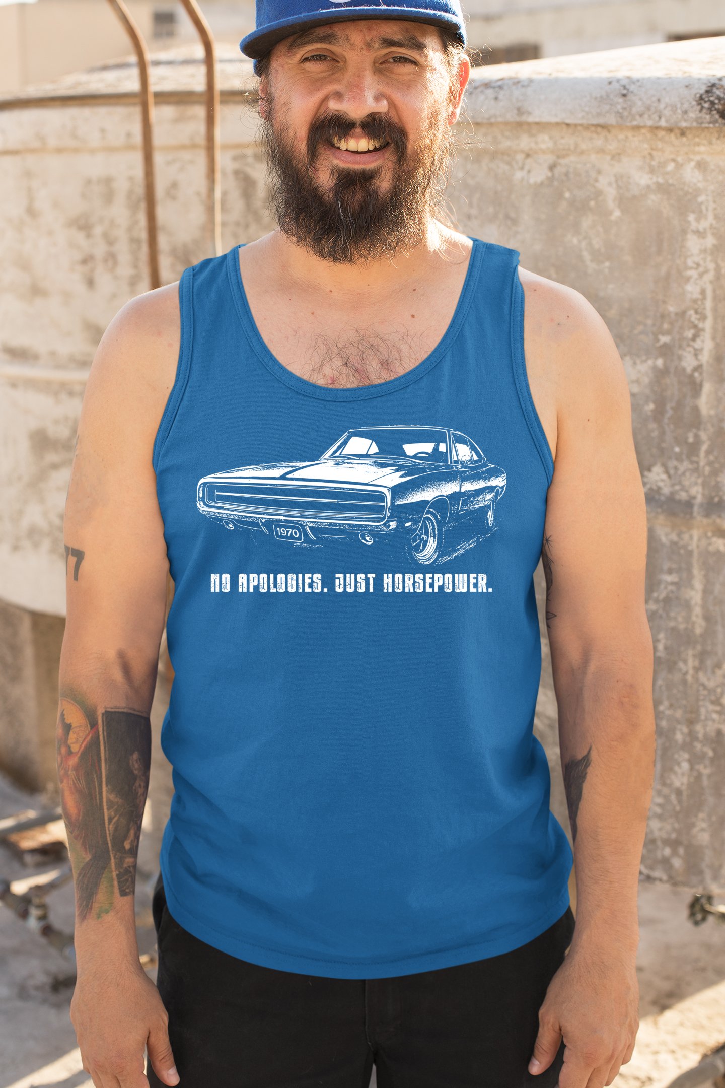 No Apologies Just Horsepower Tank Top Vintage '70 Muscle Car Classic Men's Top - Picture 26 of 29